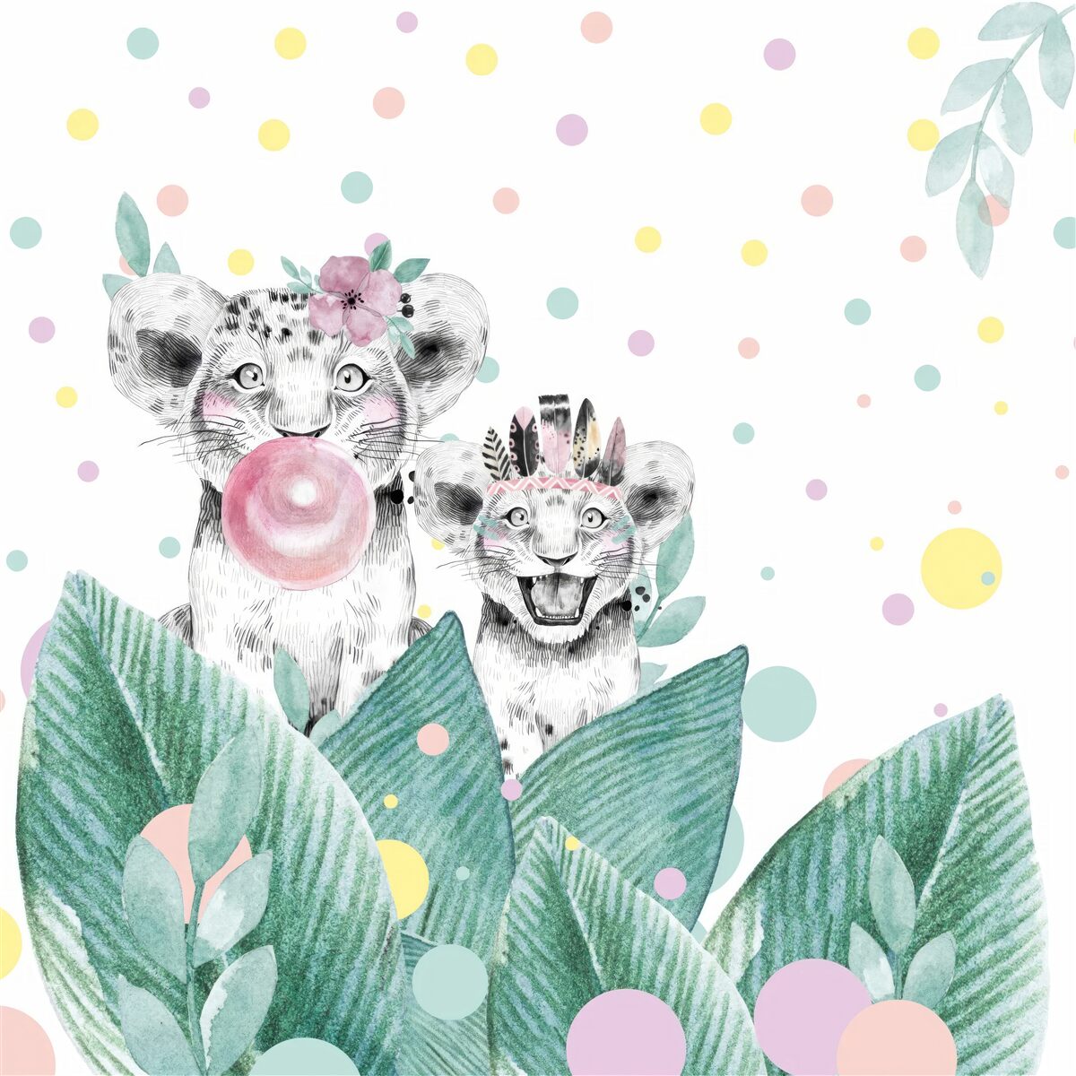 Fototapet o leoaică iese din spatele frunzelor