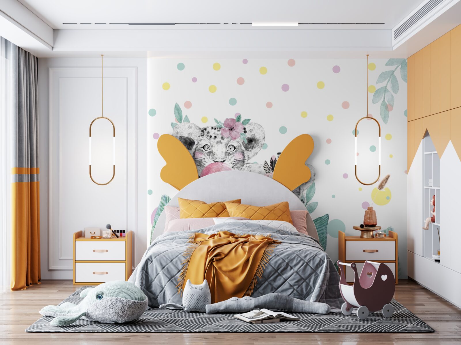 Fototapet o leoaică iese din spatele frunzelor