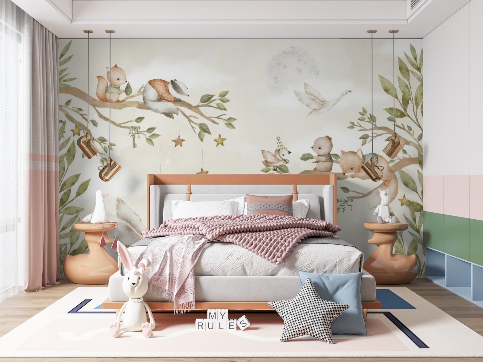 Fototapet diferite animale stăteau pe crengile copacului