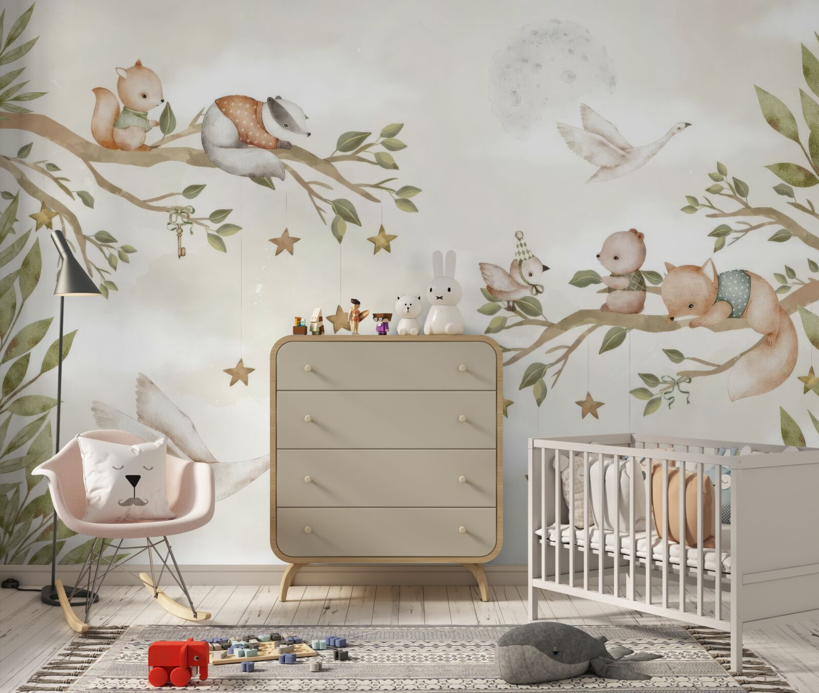 Fototapet diferite animale stăteau pe crengile copacului