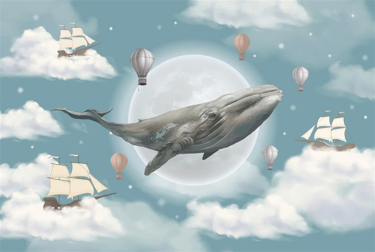 Fototapet cașalot uriaș pe fundalul lunii pline