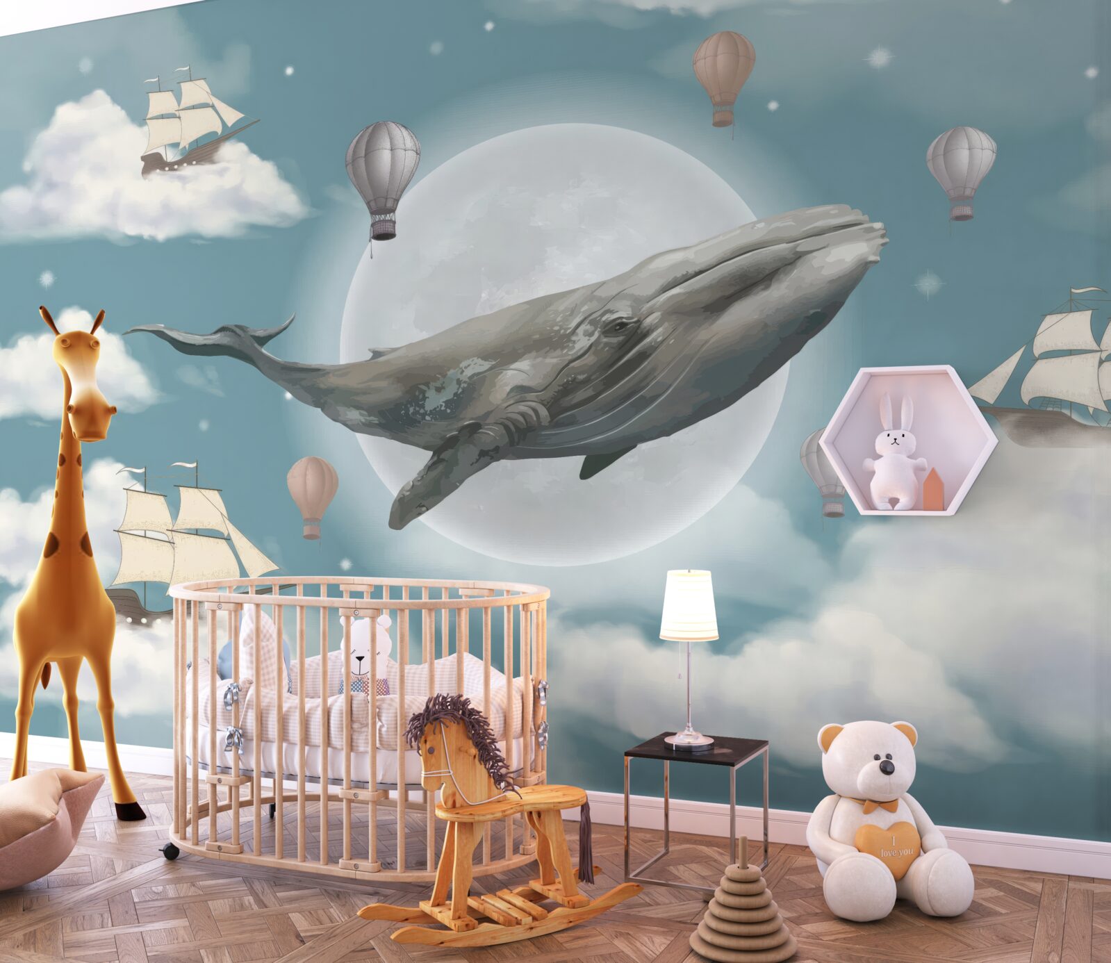 Fototapet cașalot uriaș pe fundalul lunii pline