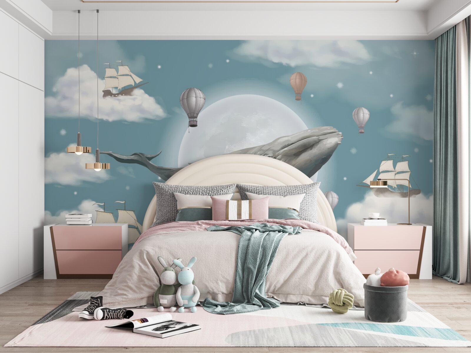 Fototapet cașalot uriaș pe fundalul lunii pline