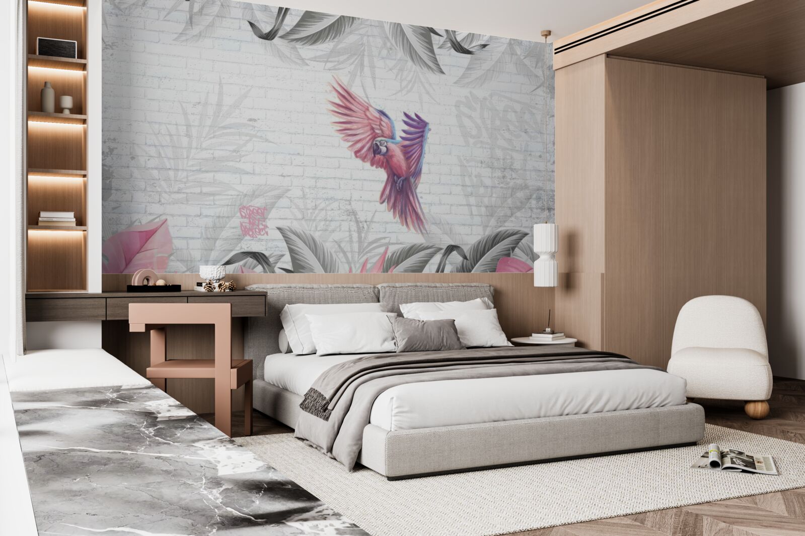 Fototapet papagal roz