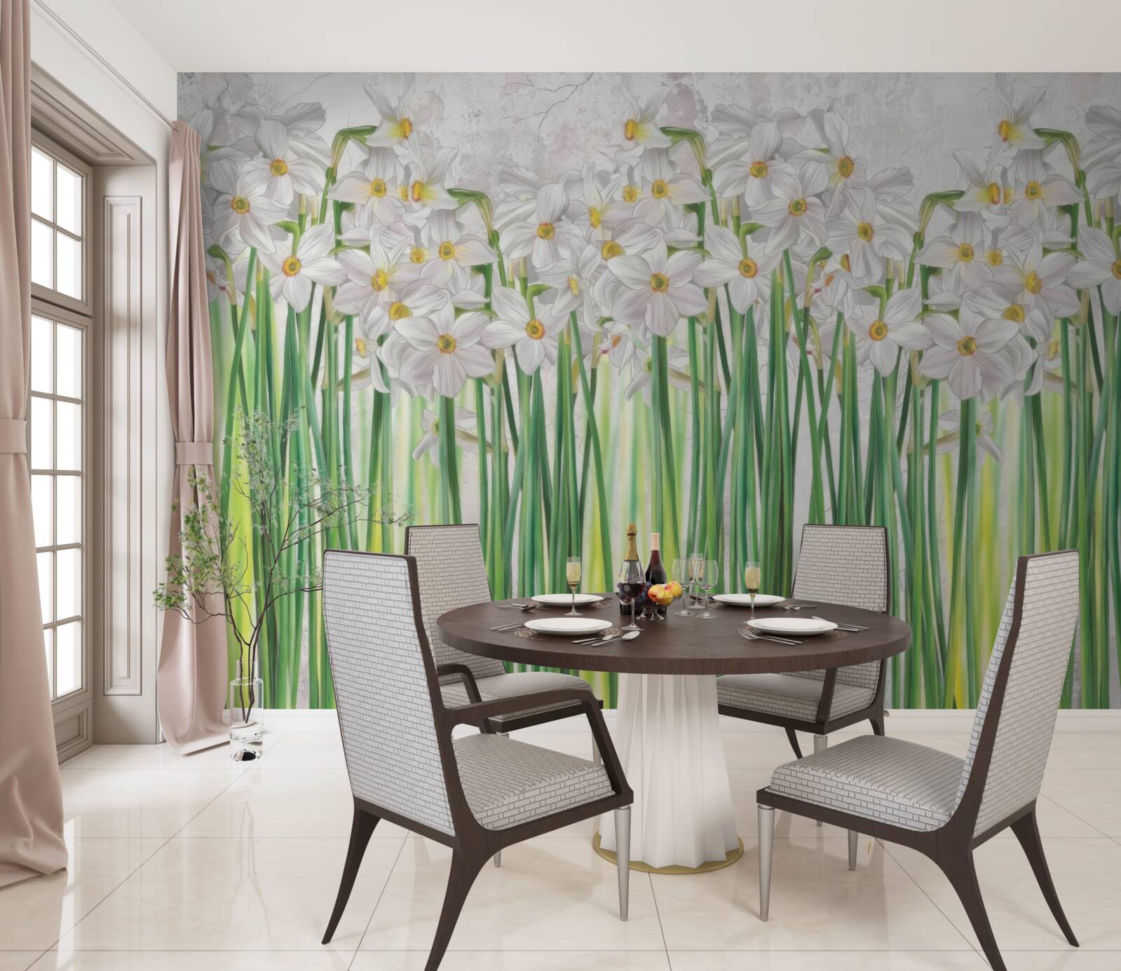 Fototapet Florile de narcisă sunt albe