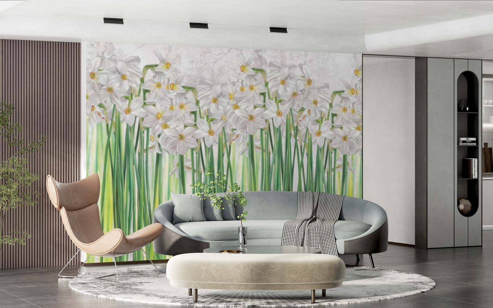 Fototapet Florile de narcisă sunt albe