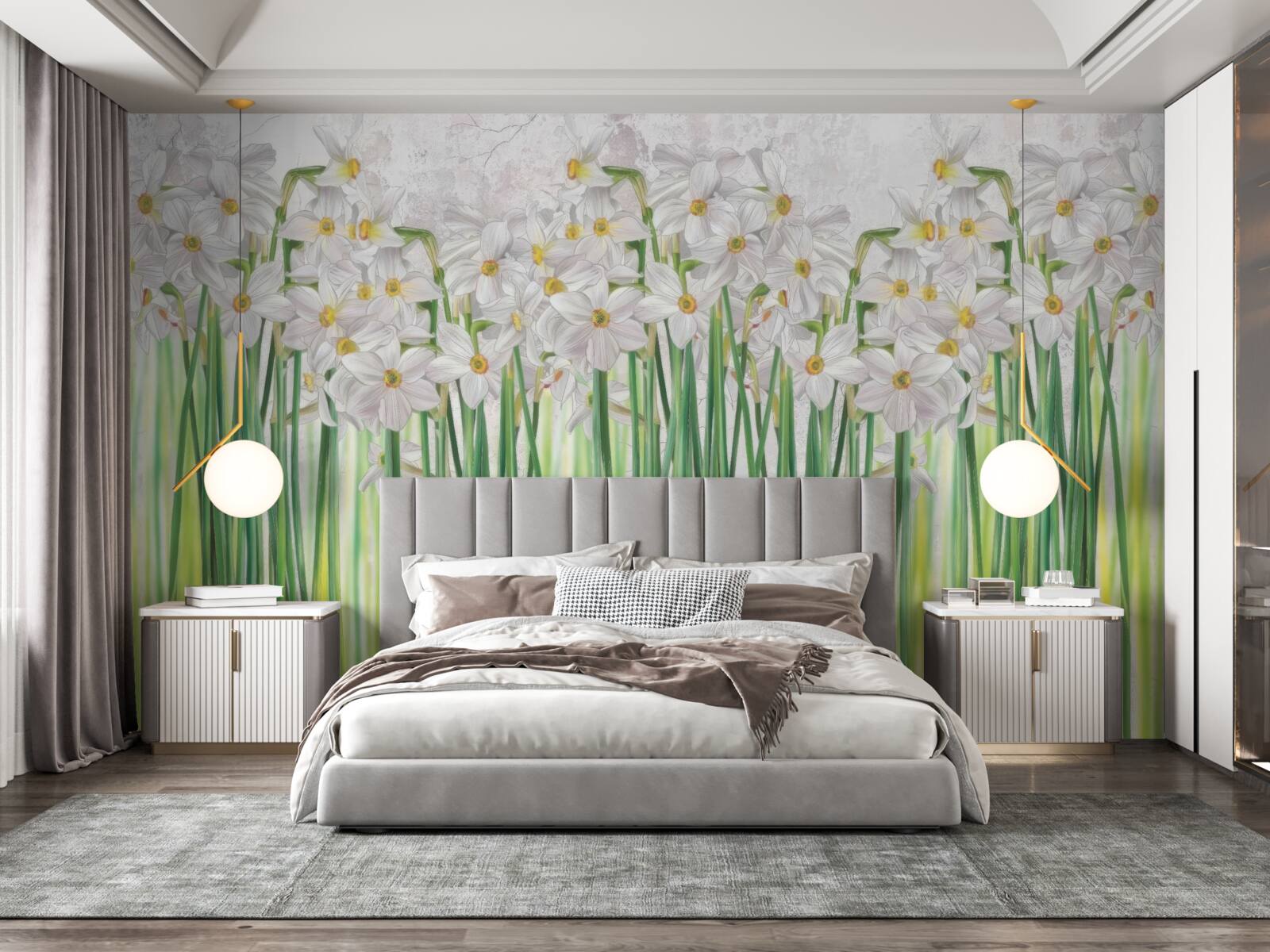 Fototapet Florile de narcisă sunt albe