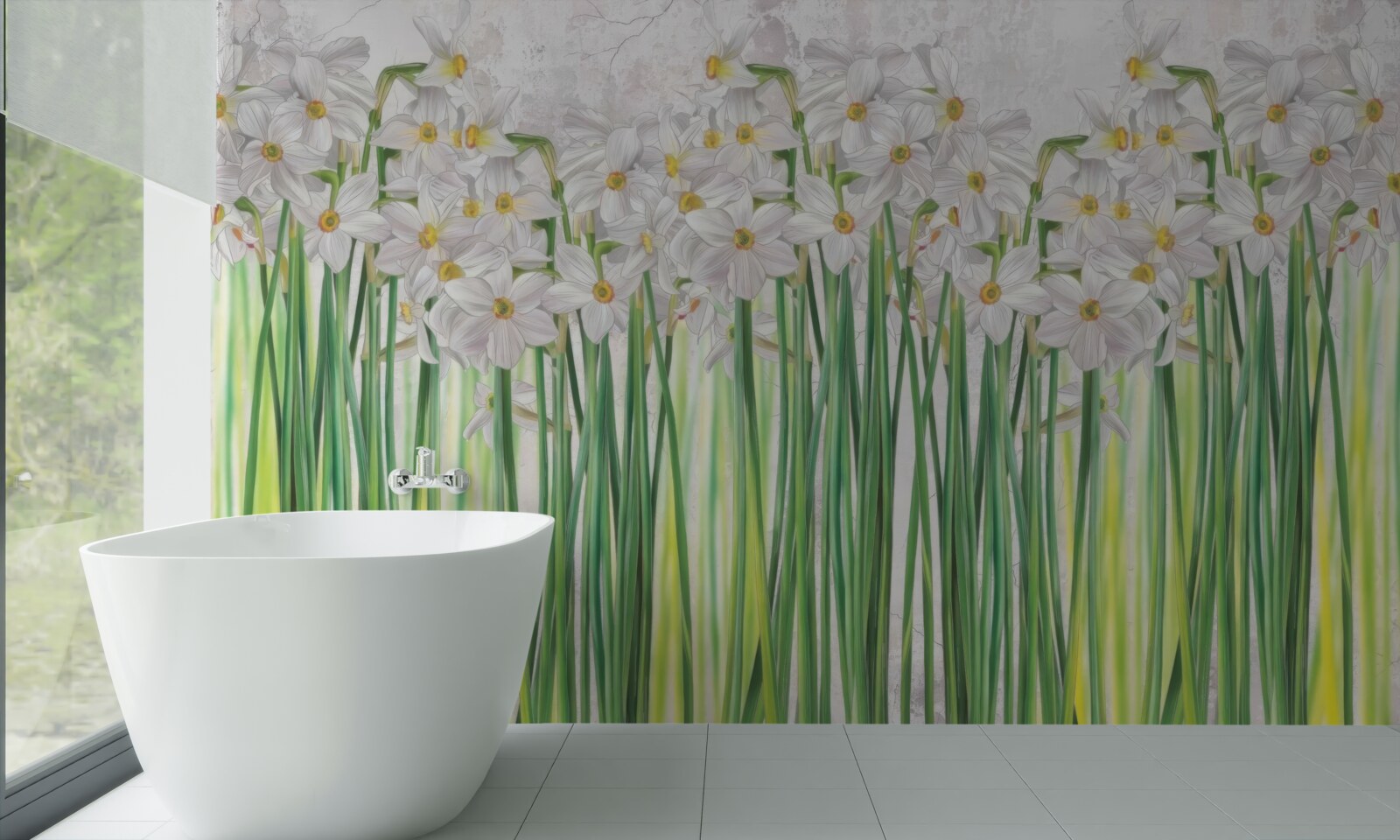 Fototapet Florile de narcisă sunt albe