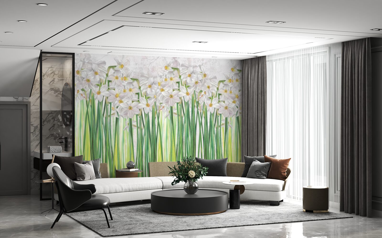 Fototapet Florile de narcisă sunt albe