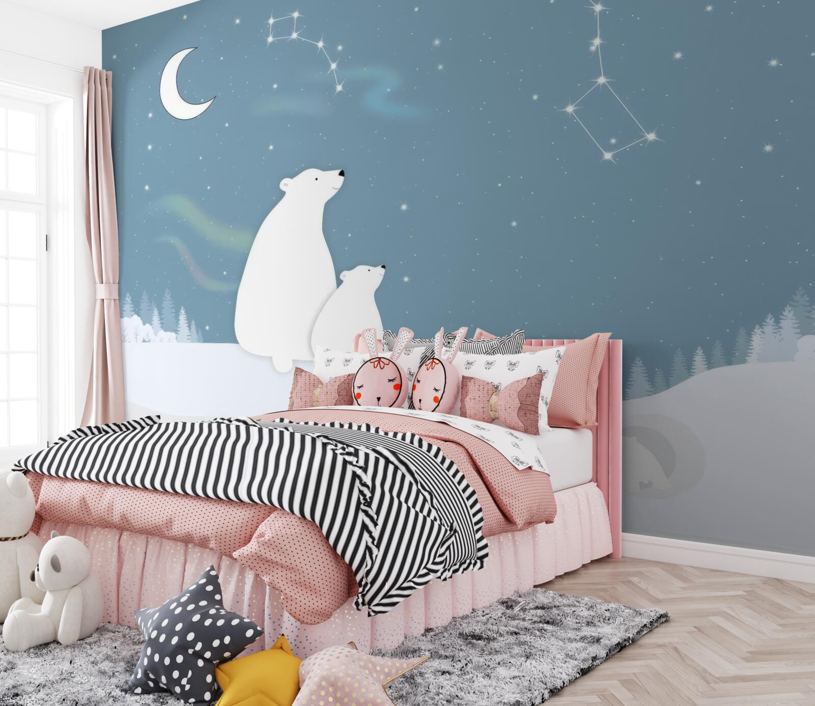 Fototapet o ursoaică și puii ei se uită la stele