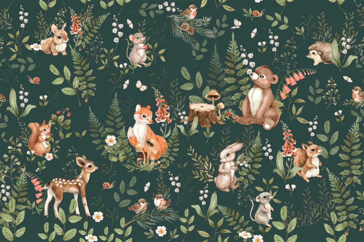 Fototapet printre frunzele verzi există diverse animale