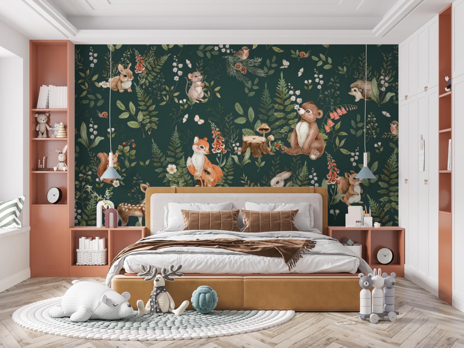 Fototapet printre frunzele verzi există diverse animale