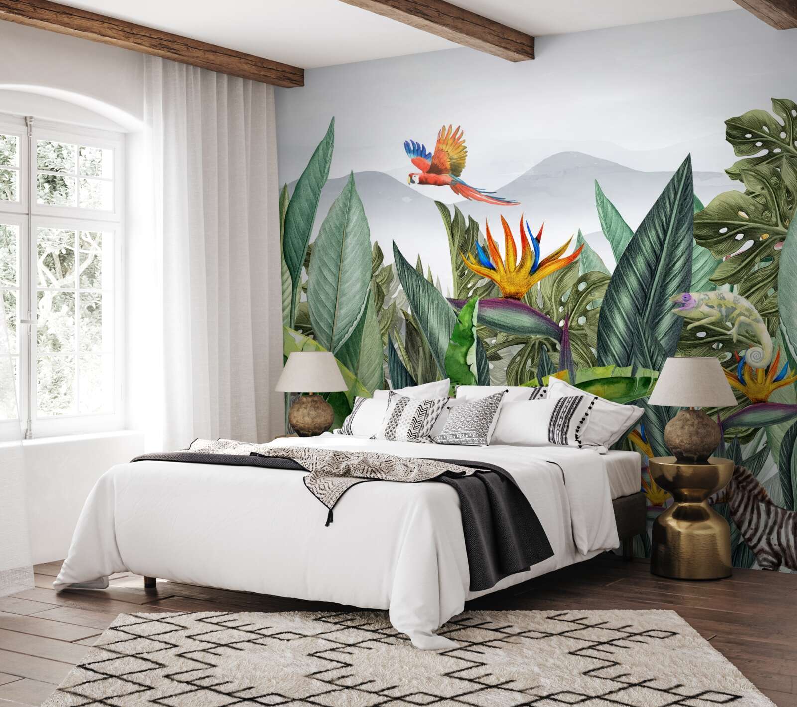 Fototapet verdeață diversă cu animale și păsări