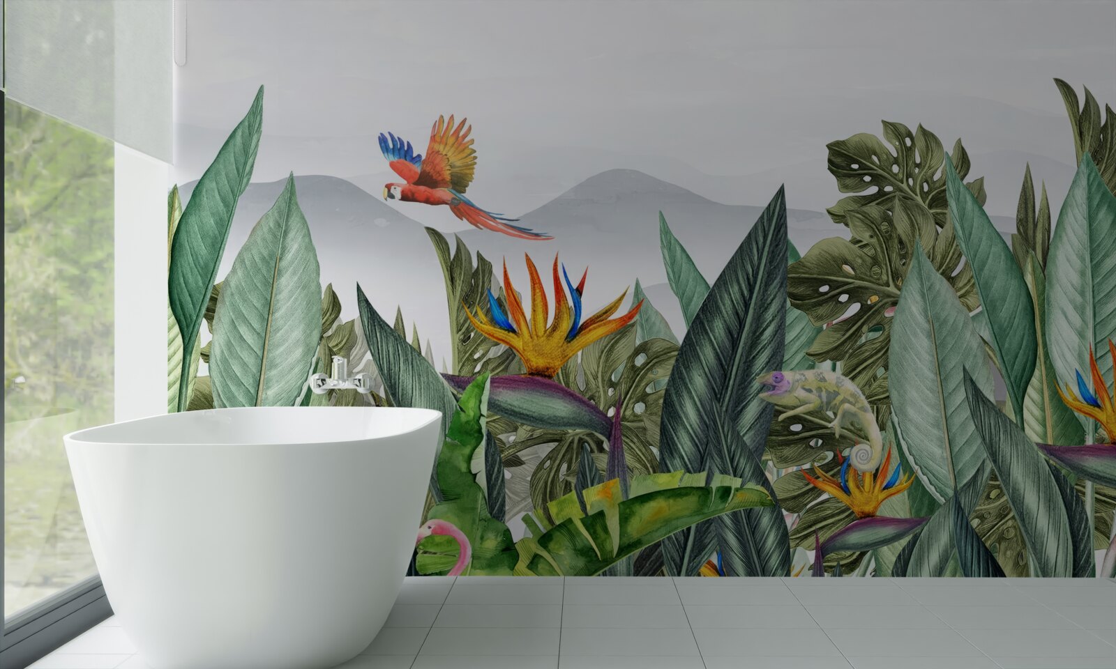 Fototapet verdeață diversă cu animale și păsări