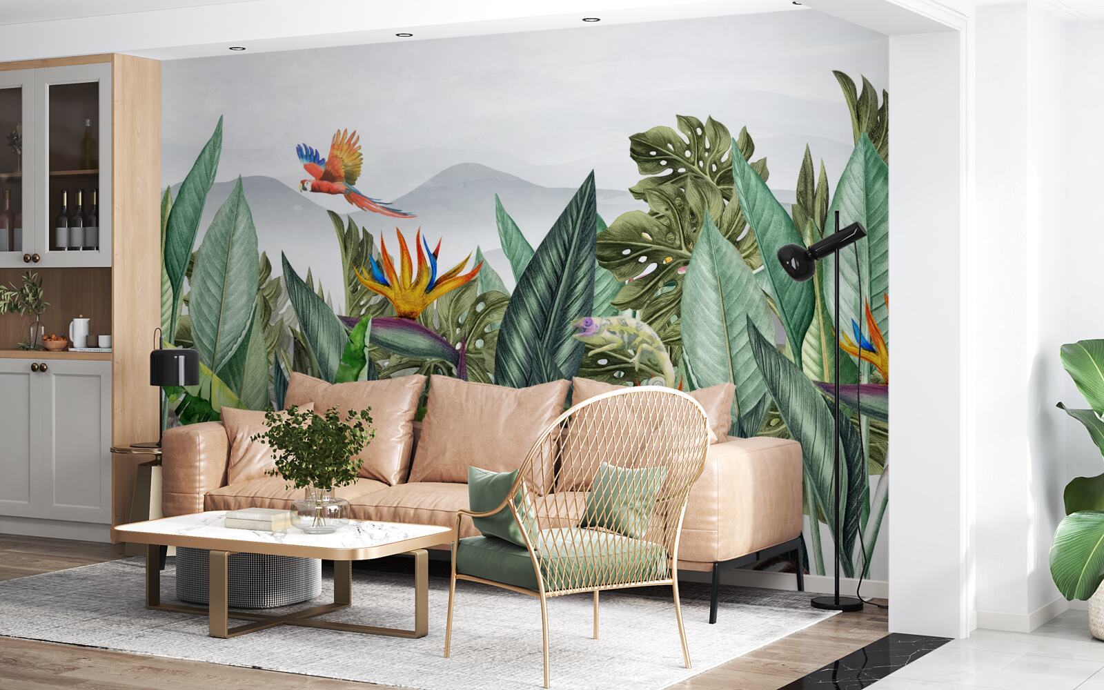 Fototapet verdeață diversă cu animale și păsări