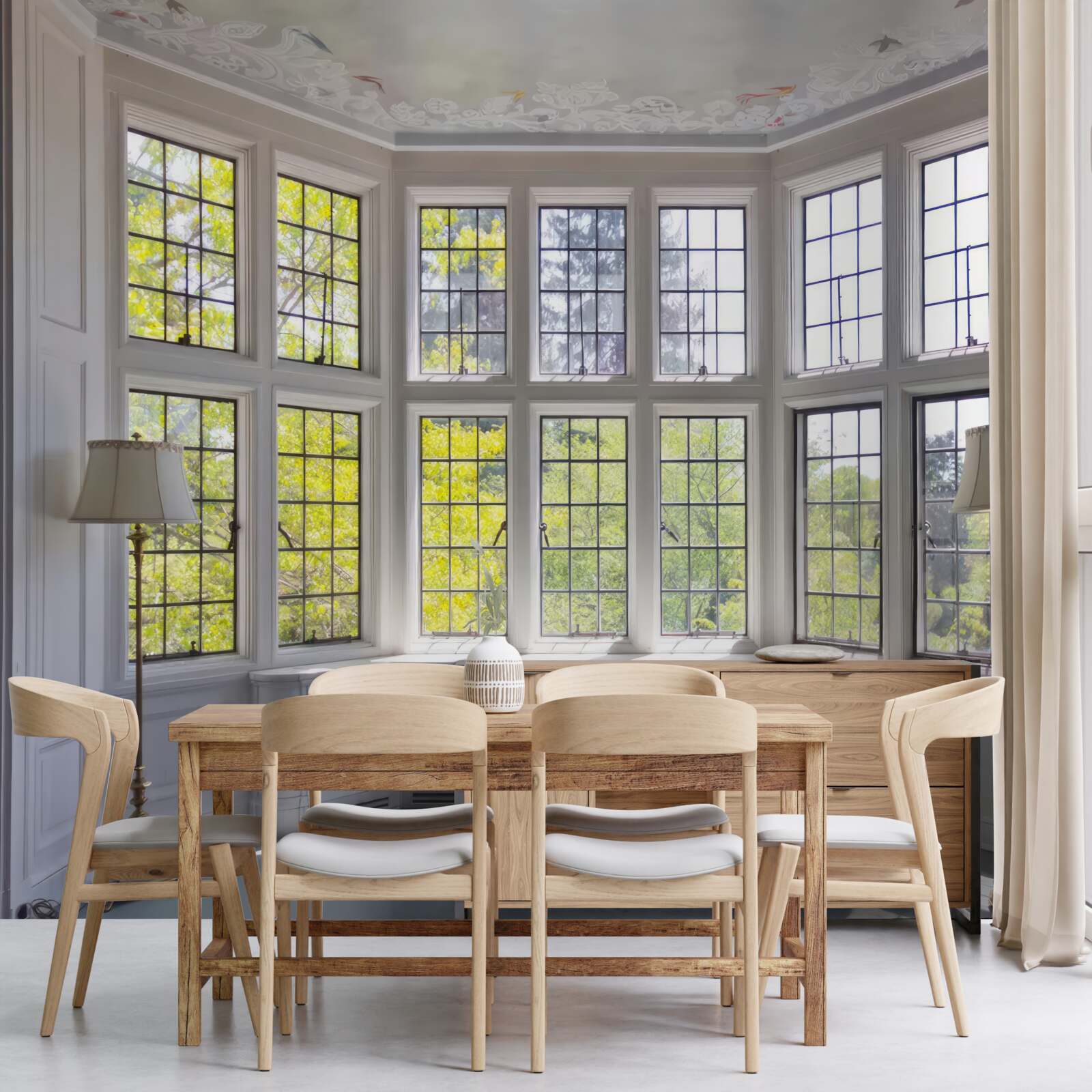 Fototapet panoramă de copaci de la fereastră