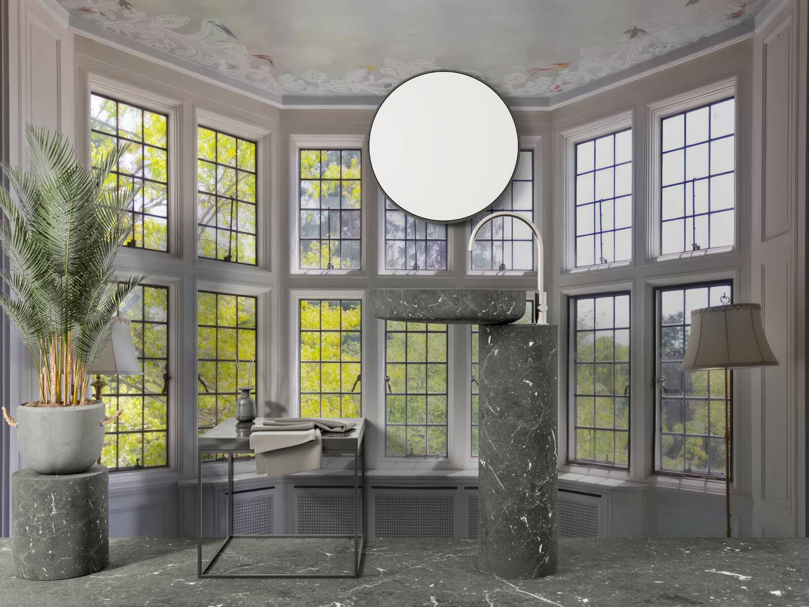 Fototapet panoramă de copaci de la fereastră