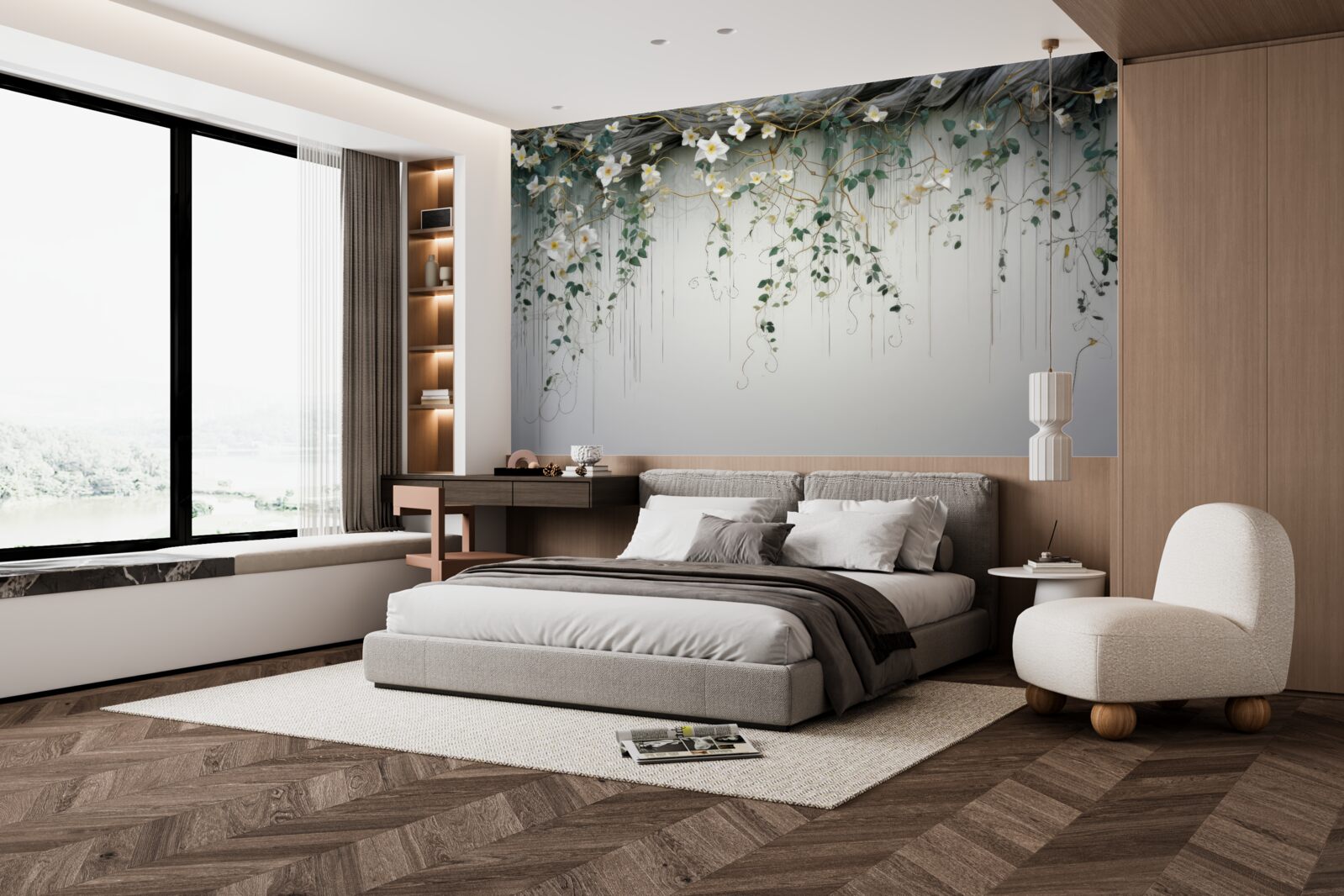 Fototapet ramuri cu flori albe