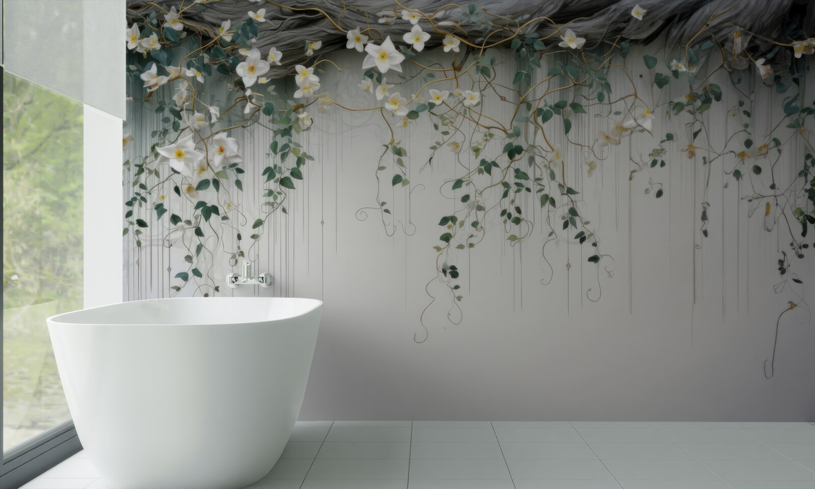 Fototapet ramuri cu flori albe