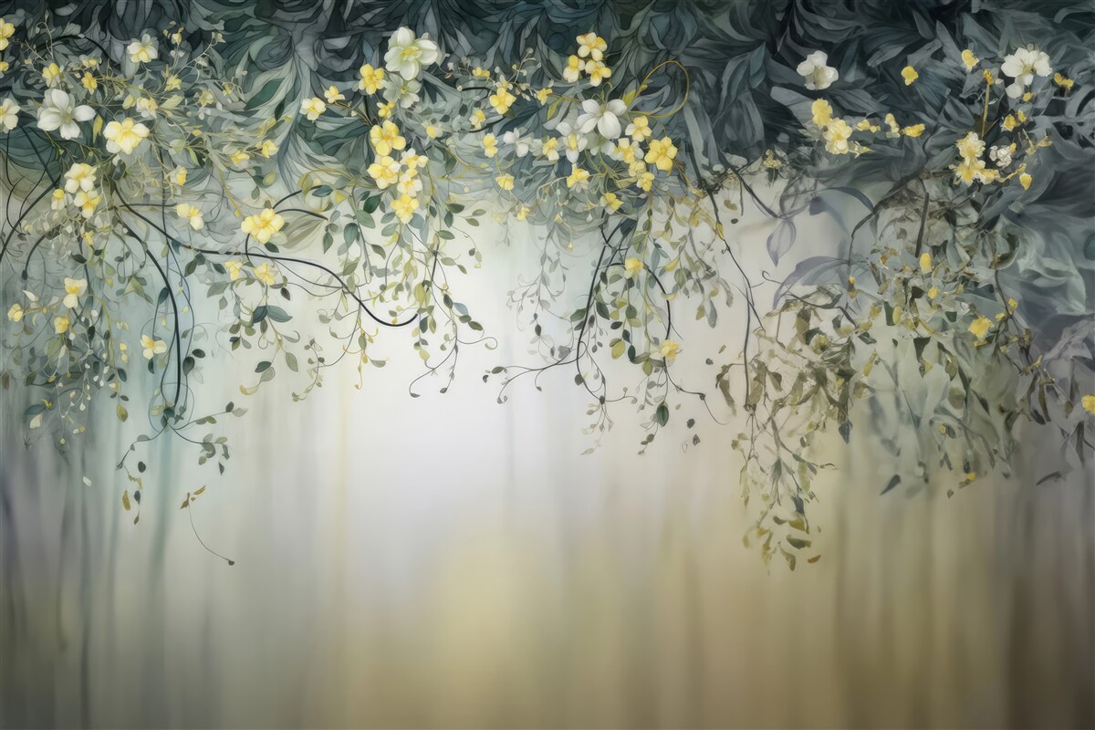 Fototapet plante verzi cu flori galbene suspendate