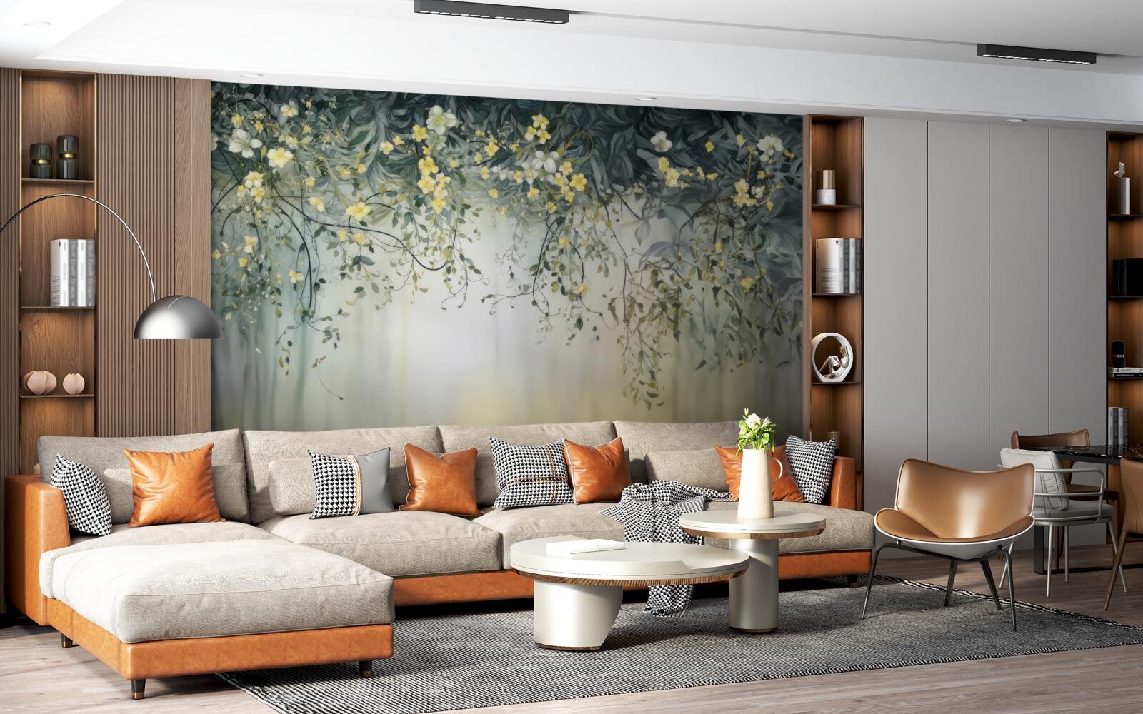 Fototapet plante verzi cu flori galbene suspendate