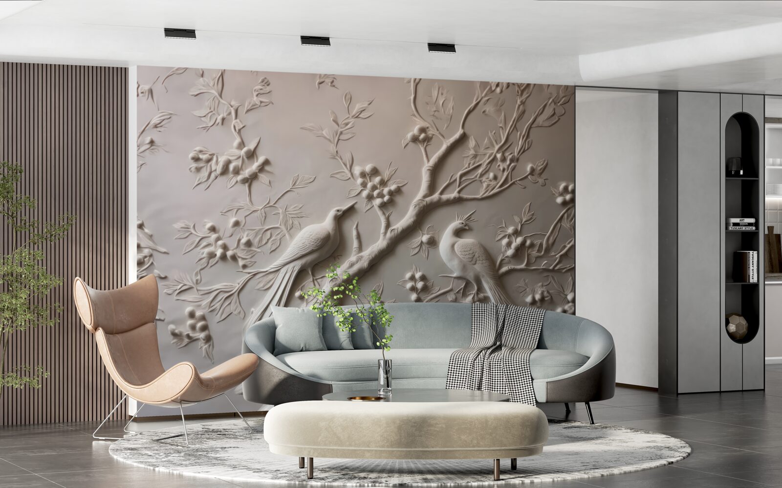 Fototapet o ramură luxuriantă și o pasăre