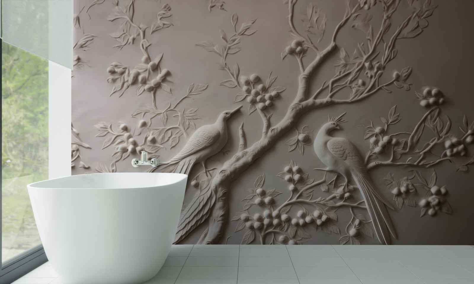 Fototapet o ramură luxuriantă și o pasăre