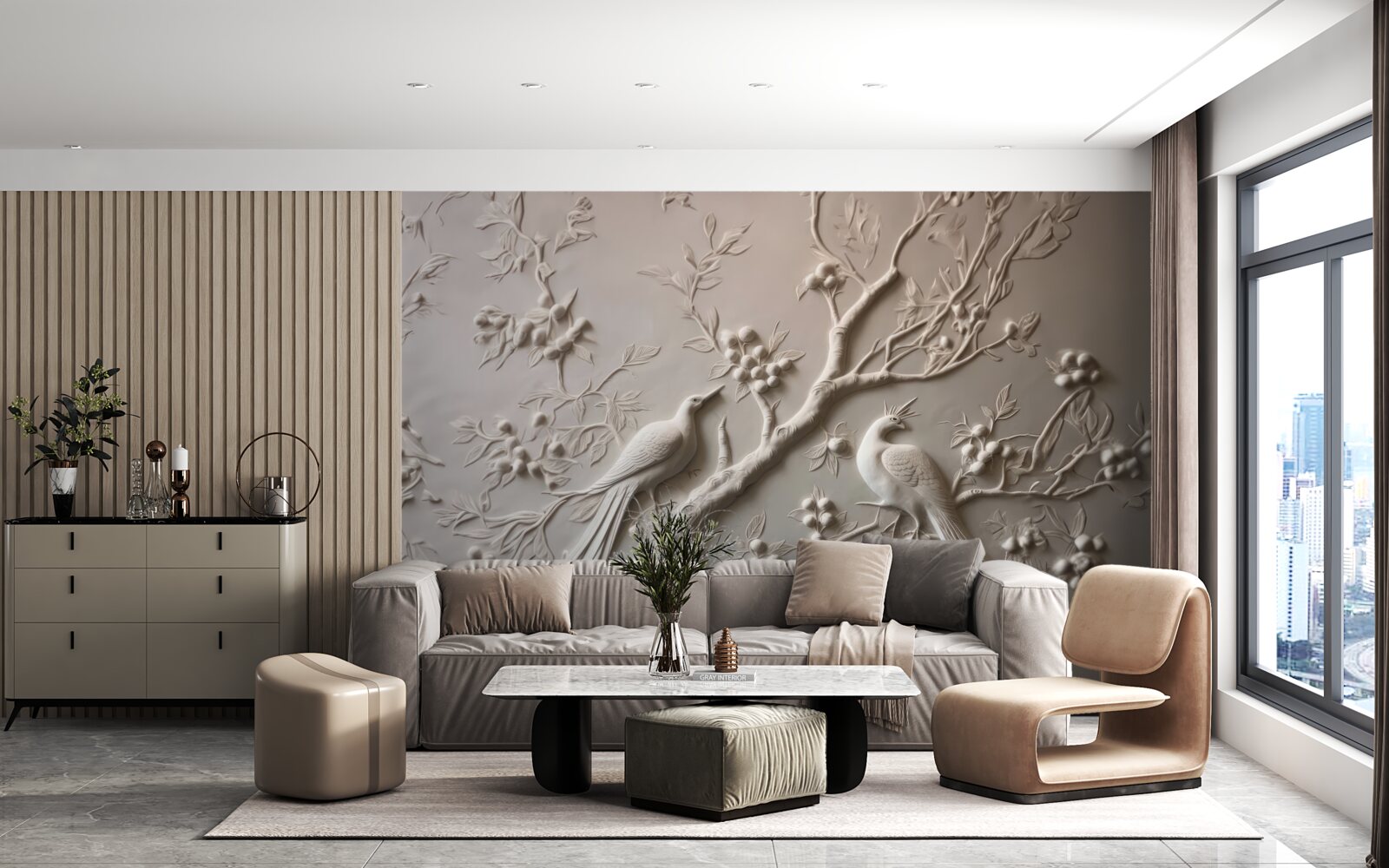 Fototapet o ramură luxuriantă și o pasăre