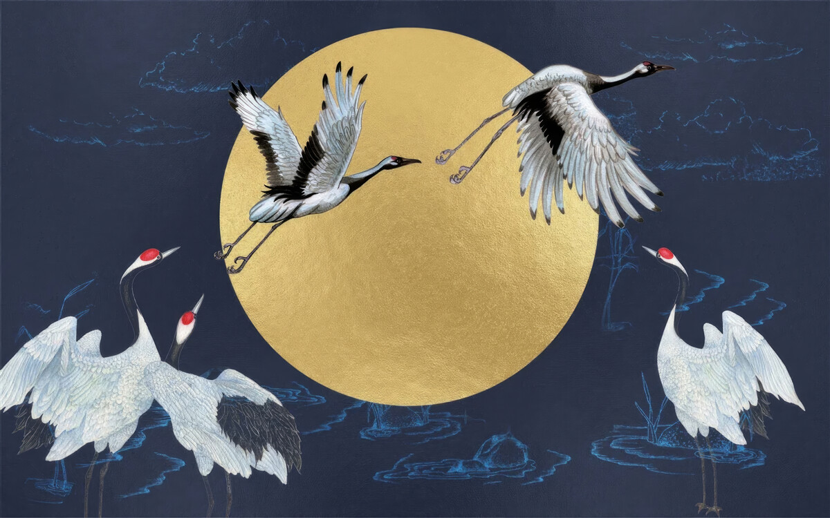 Fototapet zbor de păsări albe