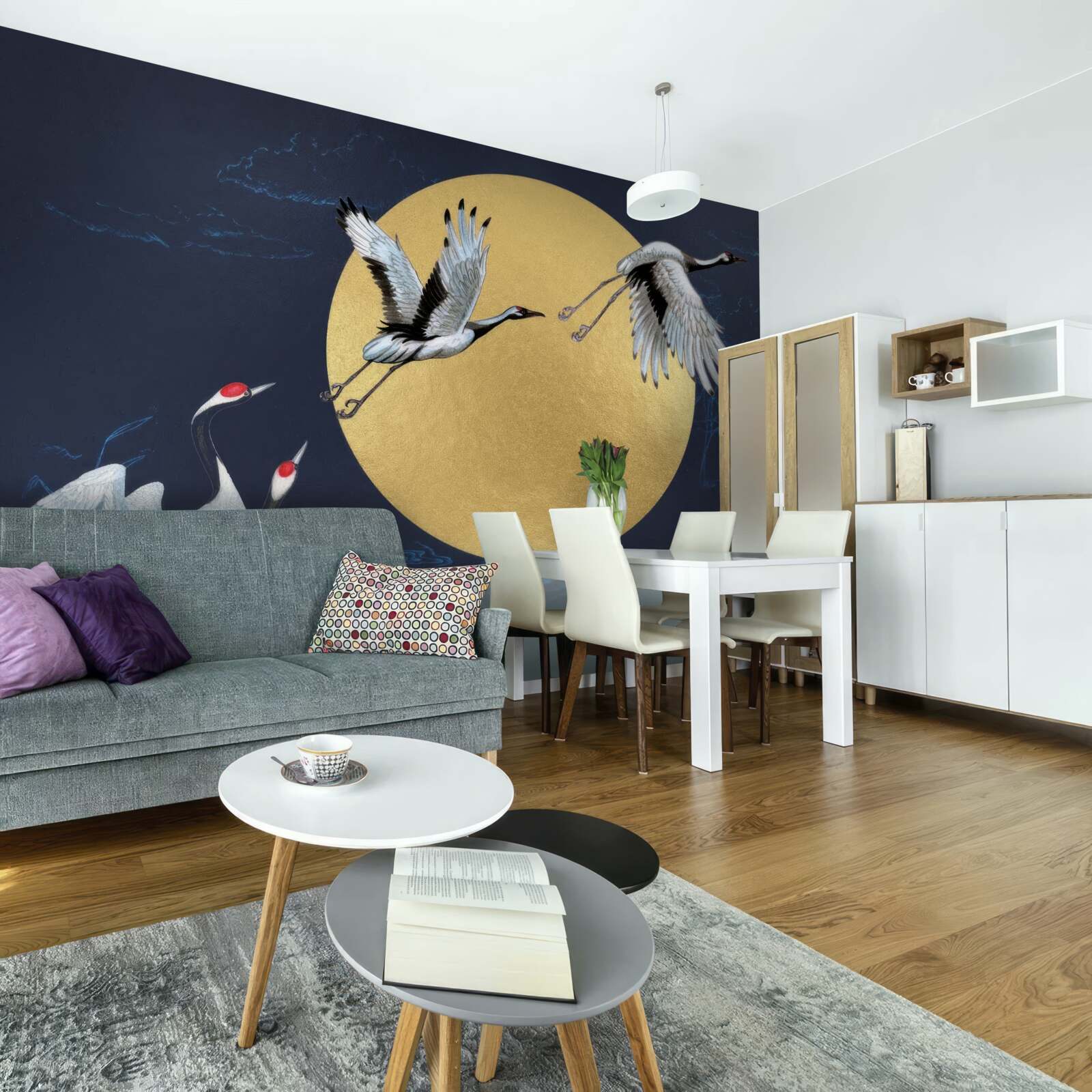 Fototapet zbor de păsări albe