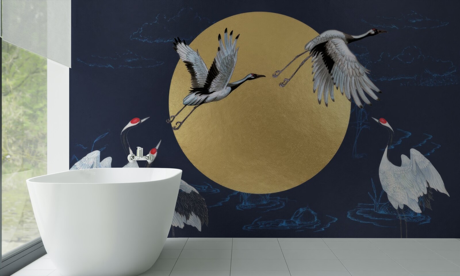 Fototapet zbor de păsări albe