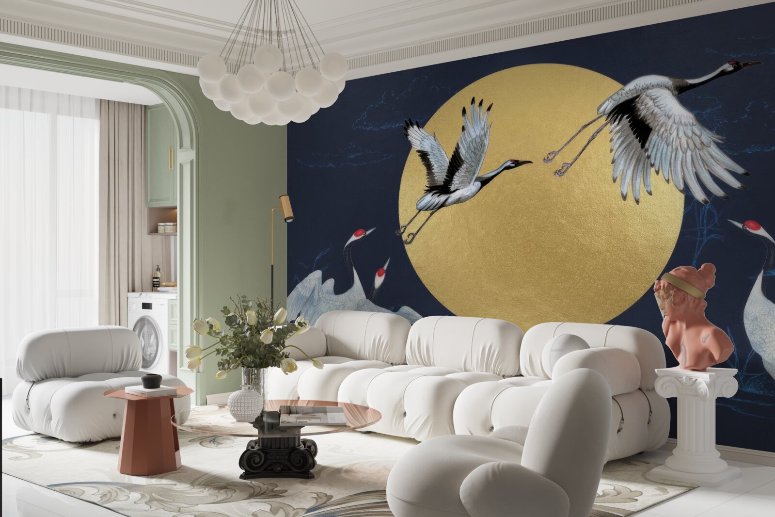 Fototapet zbor de păsări albe