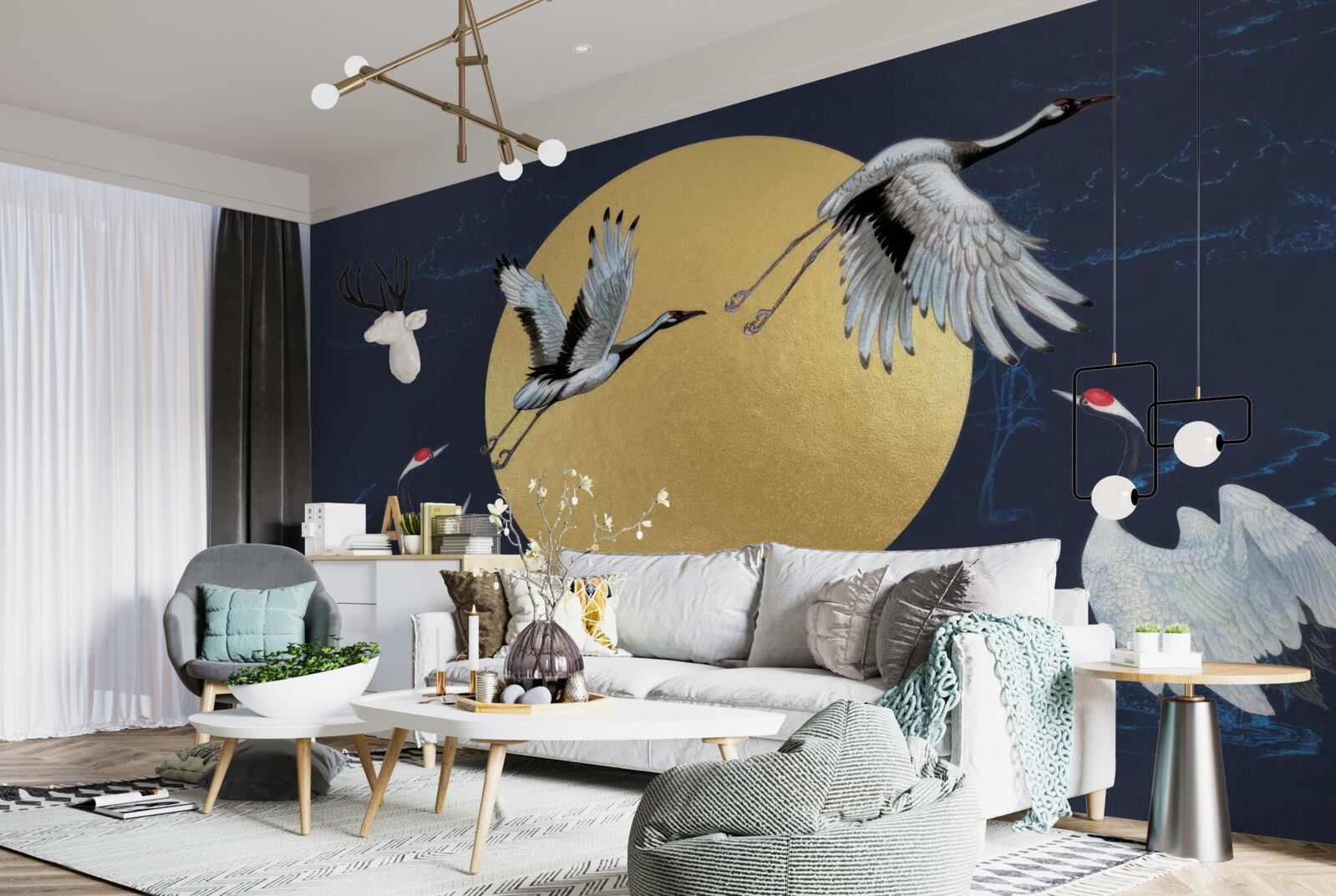 Fototapet zbor de păsări albe