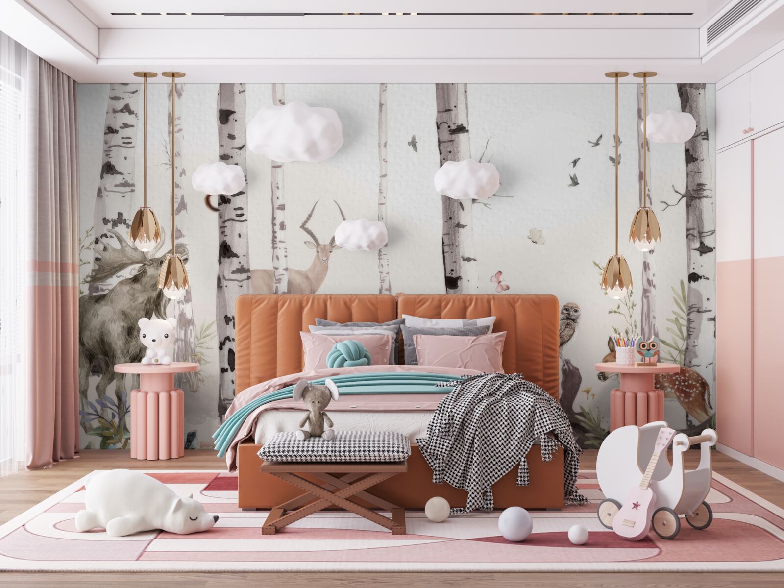 Fototapet animalele se plimbă printre copacii din pădure