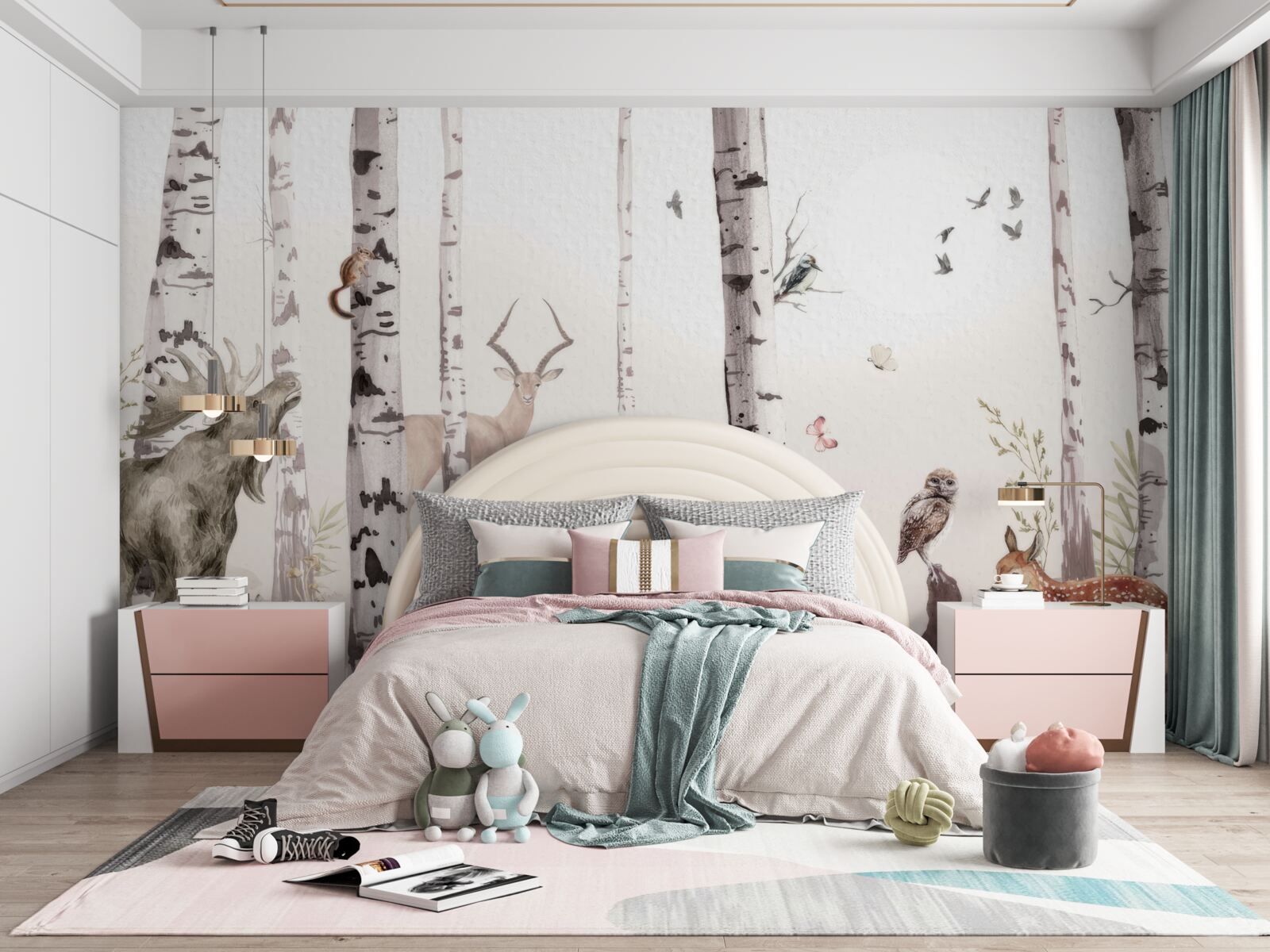 Fototapet animalele se plimbă printre copacii din pădure