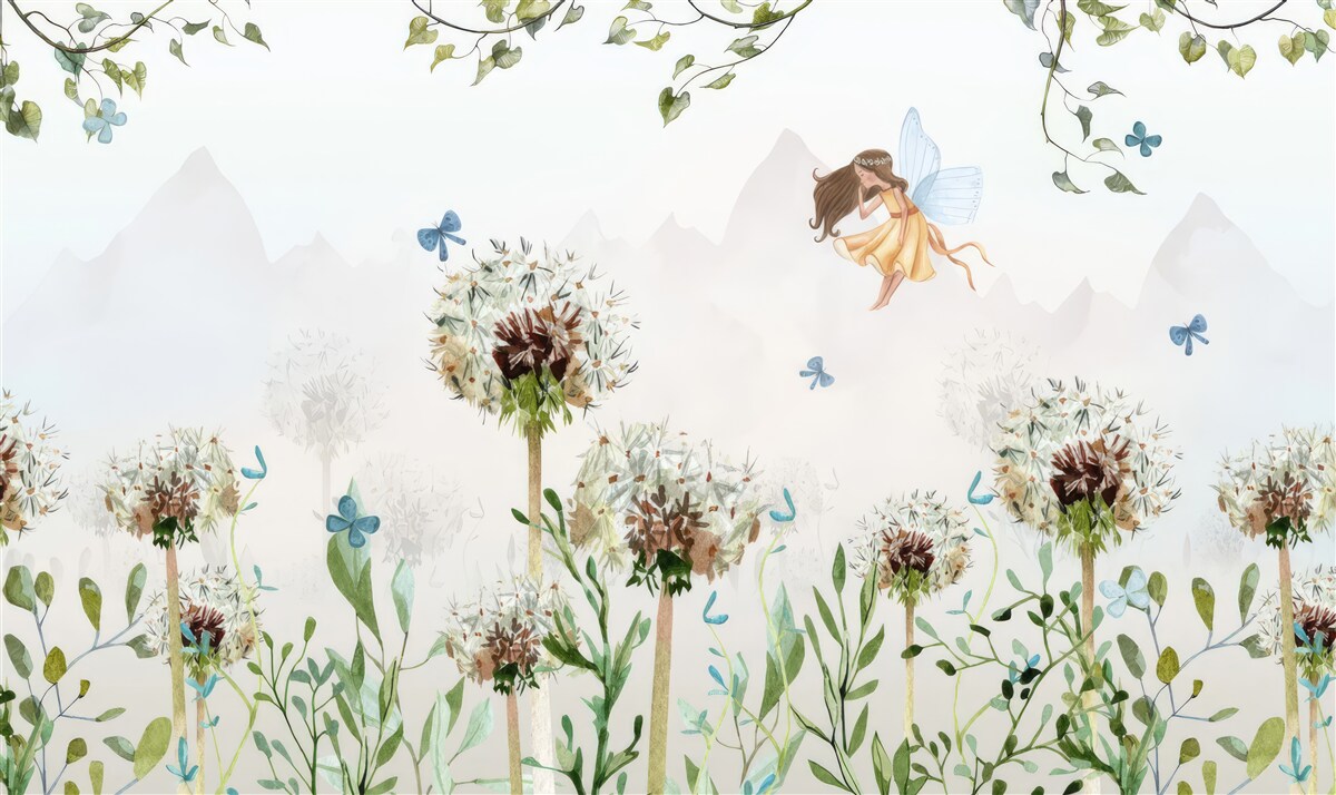 Fototapet vrăjitoarea planează peste flori