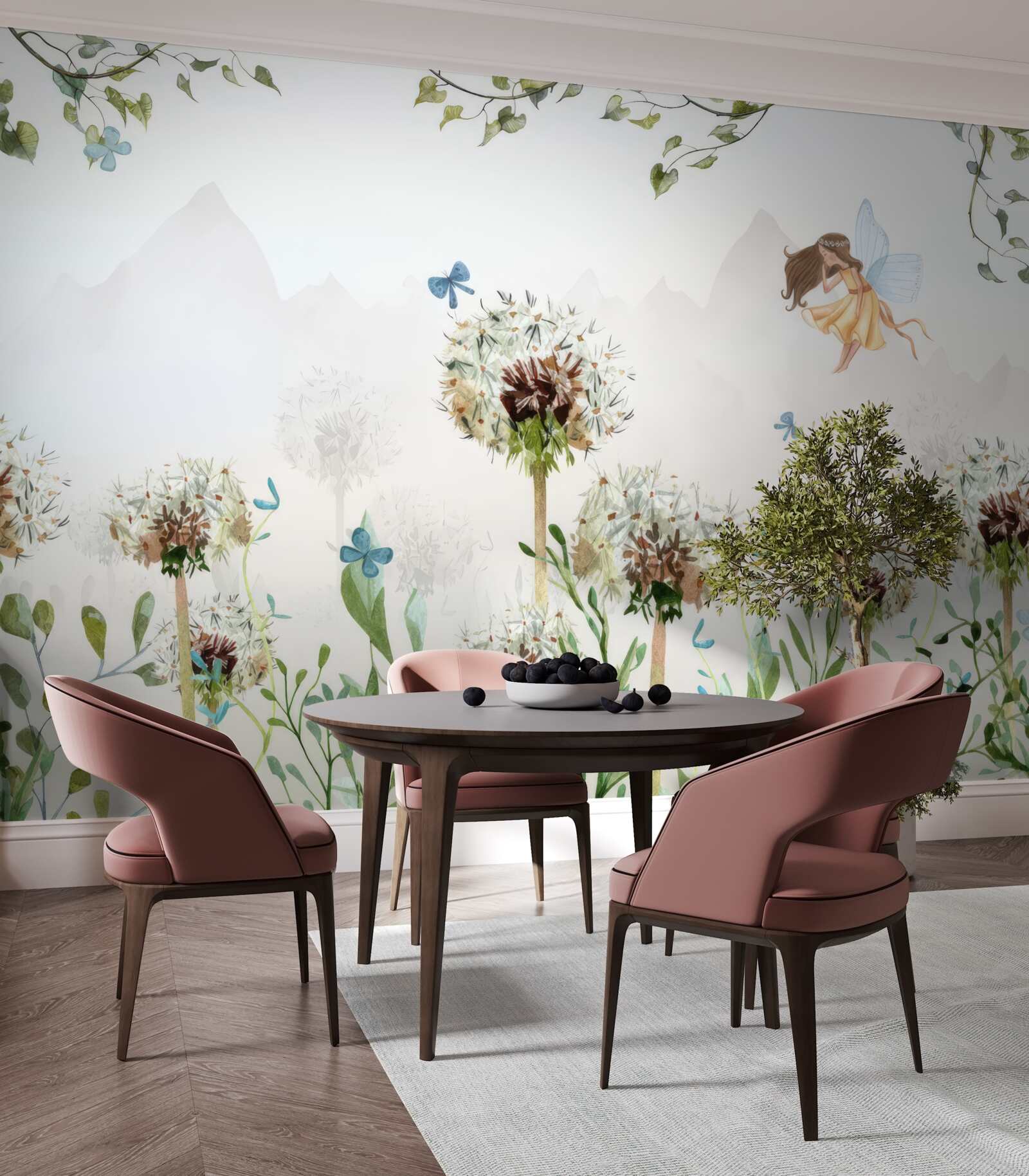 Fototapet vrăjitoarea planează peste flori