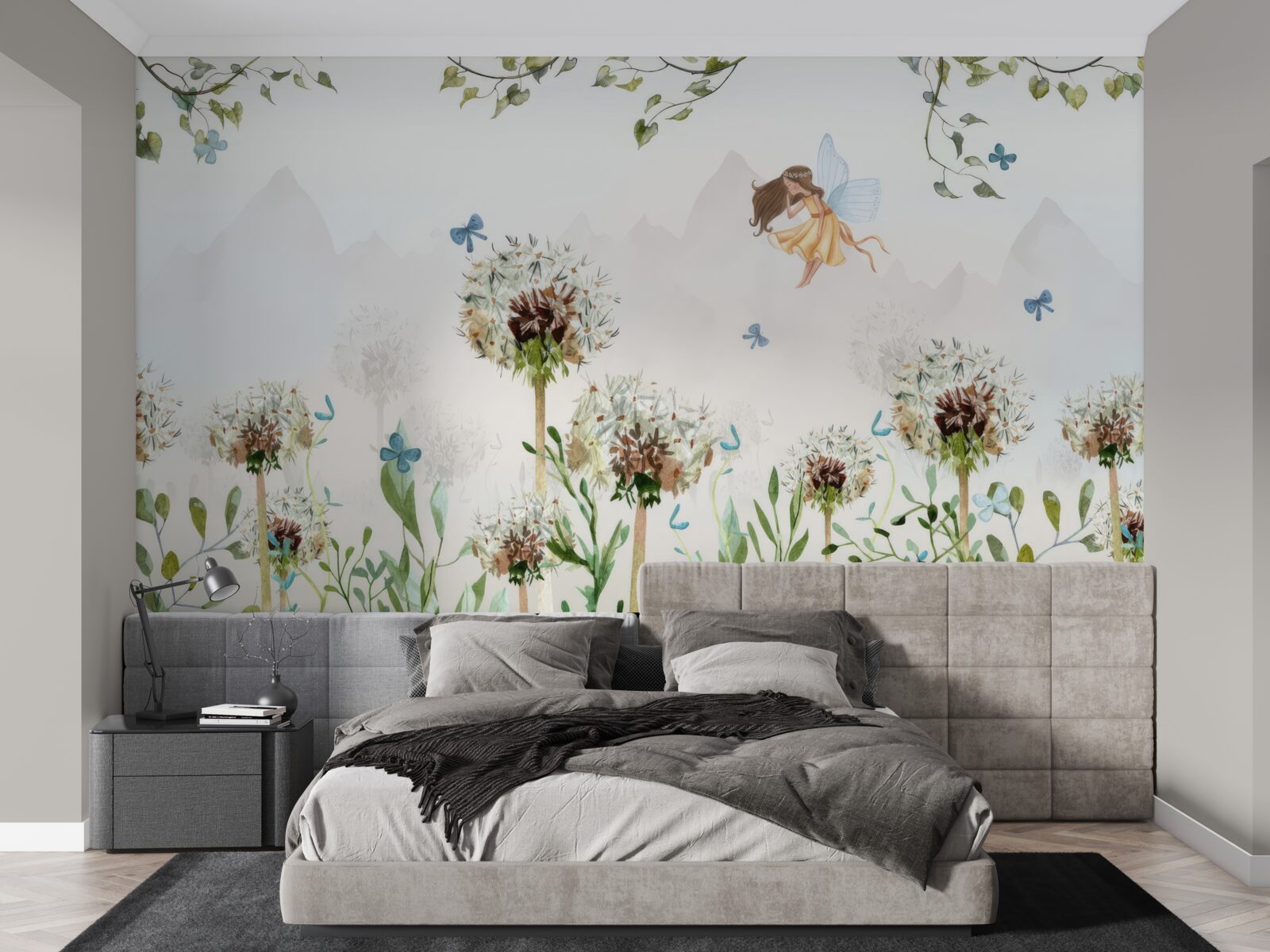 Fototapet vrăjitoarea planează peste flori