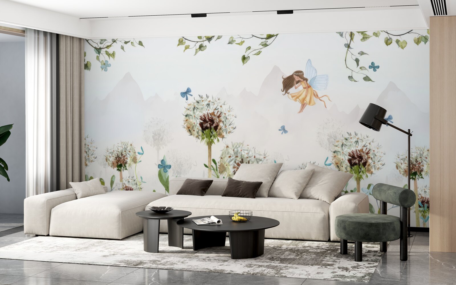 Fototapet vrăjitoarea planează peste flori