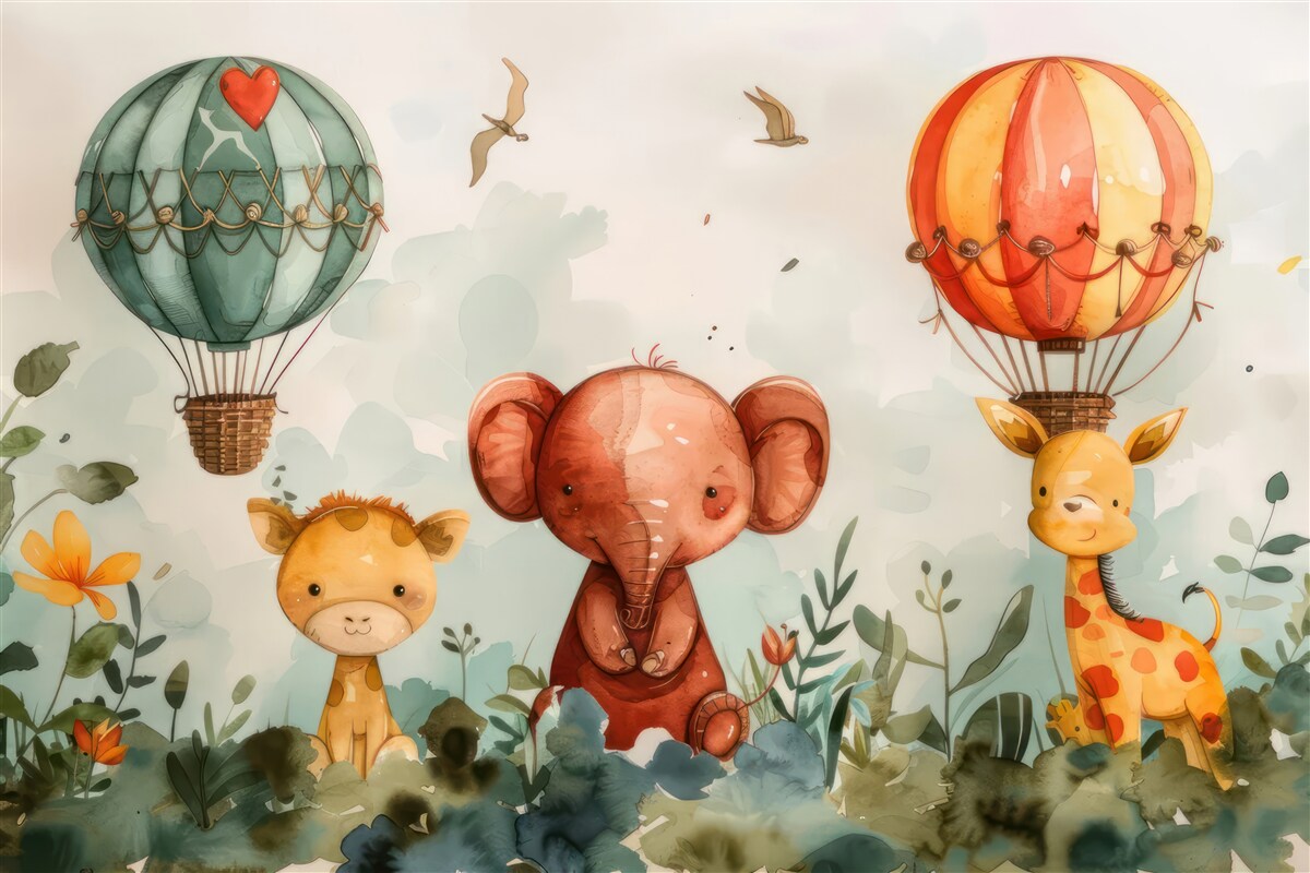 Fototapet animalele pot fi văzute în fundalul baloanelor