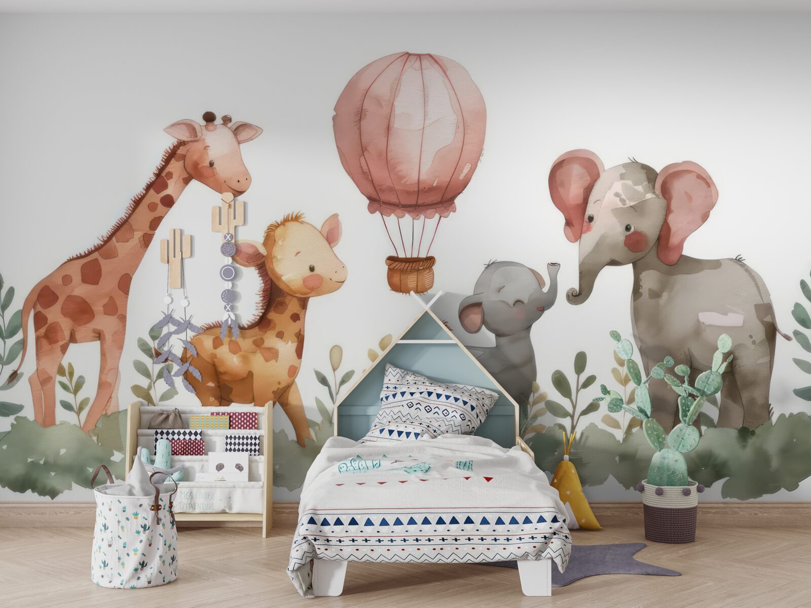 Fototapet pui de elefant și girafe