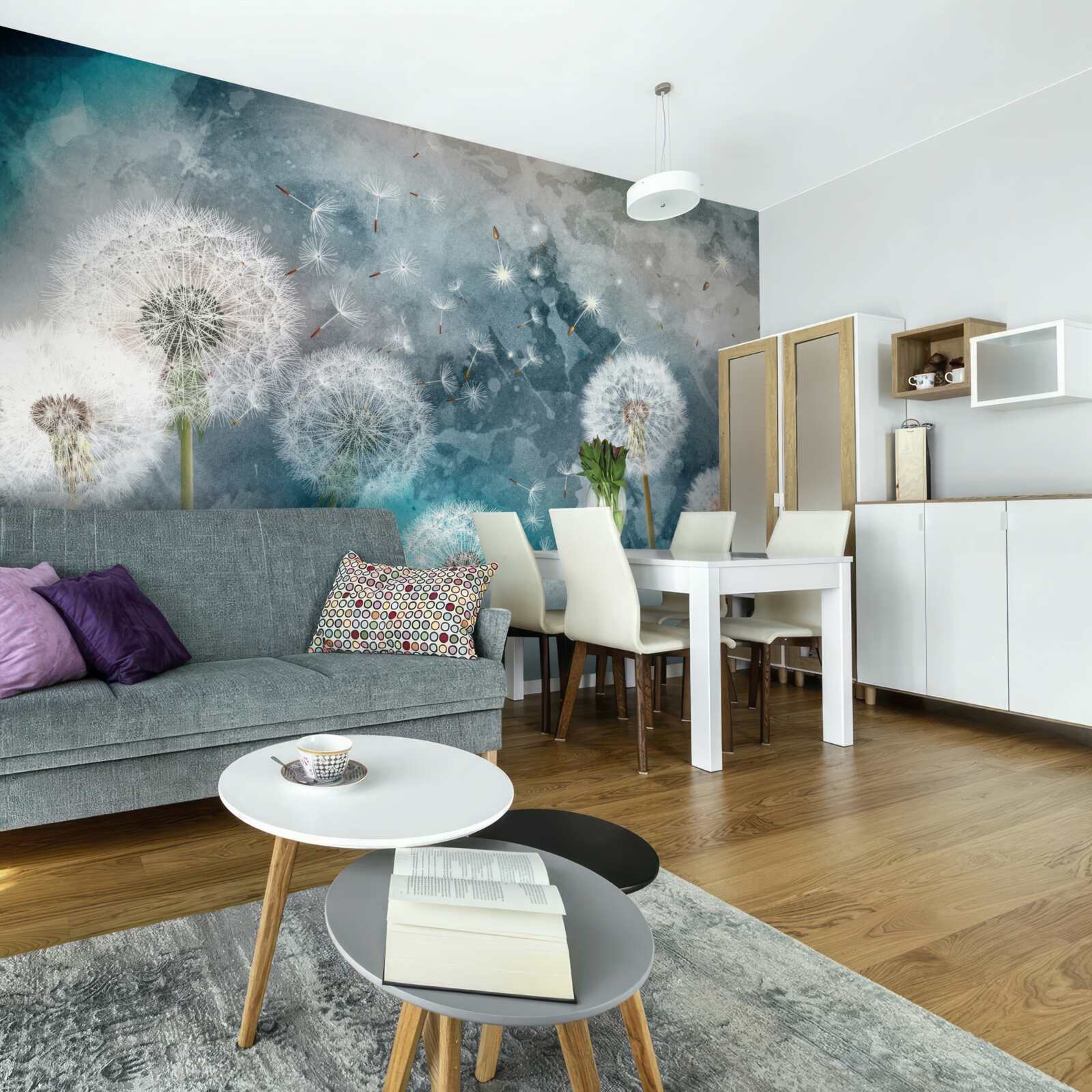 Fototapet Flori galbene pe un fundal albastru