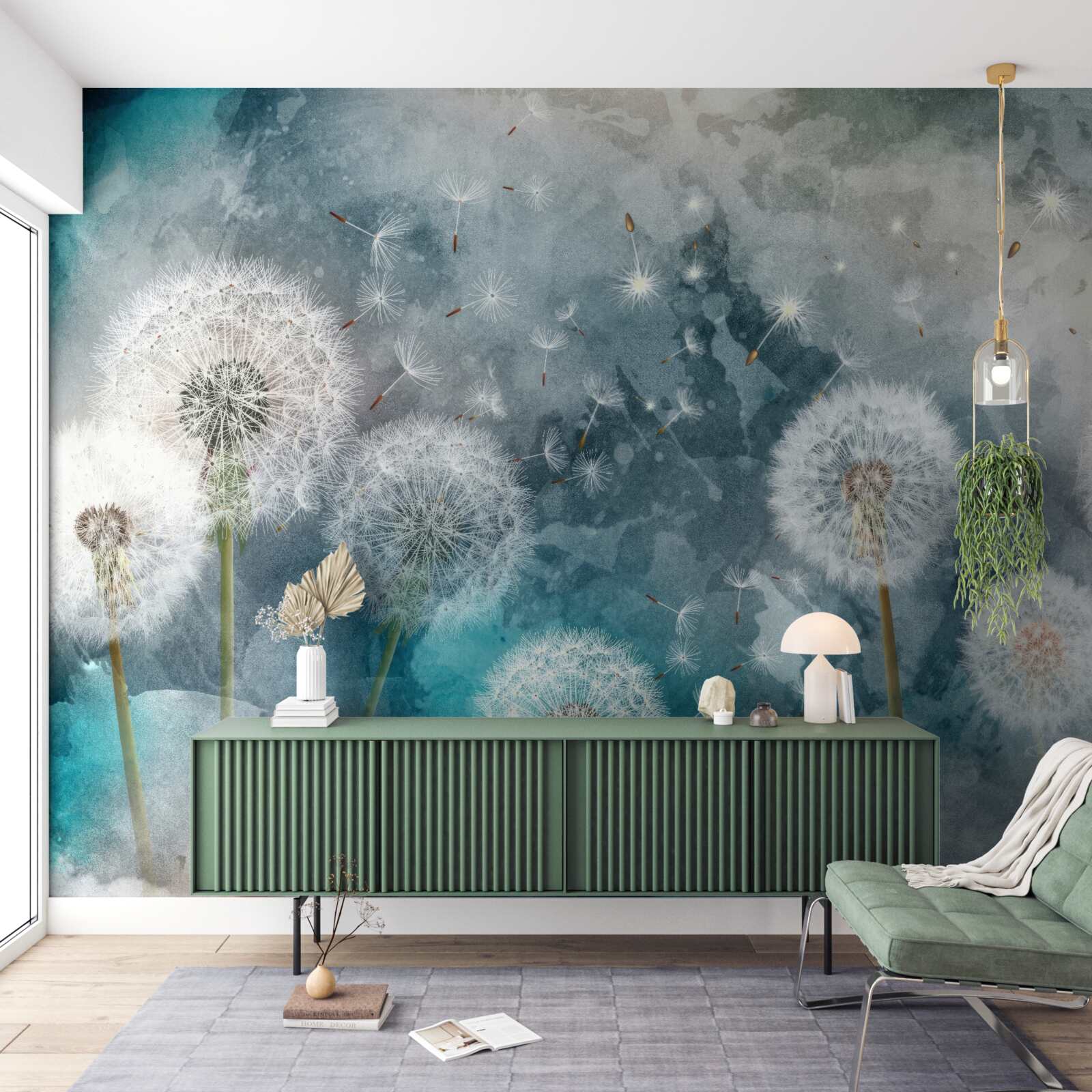 Fototapet Flori galbene pe un fundal albastru