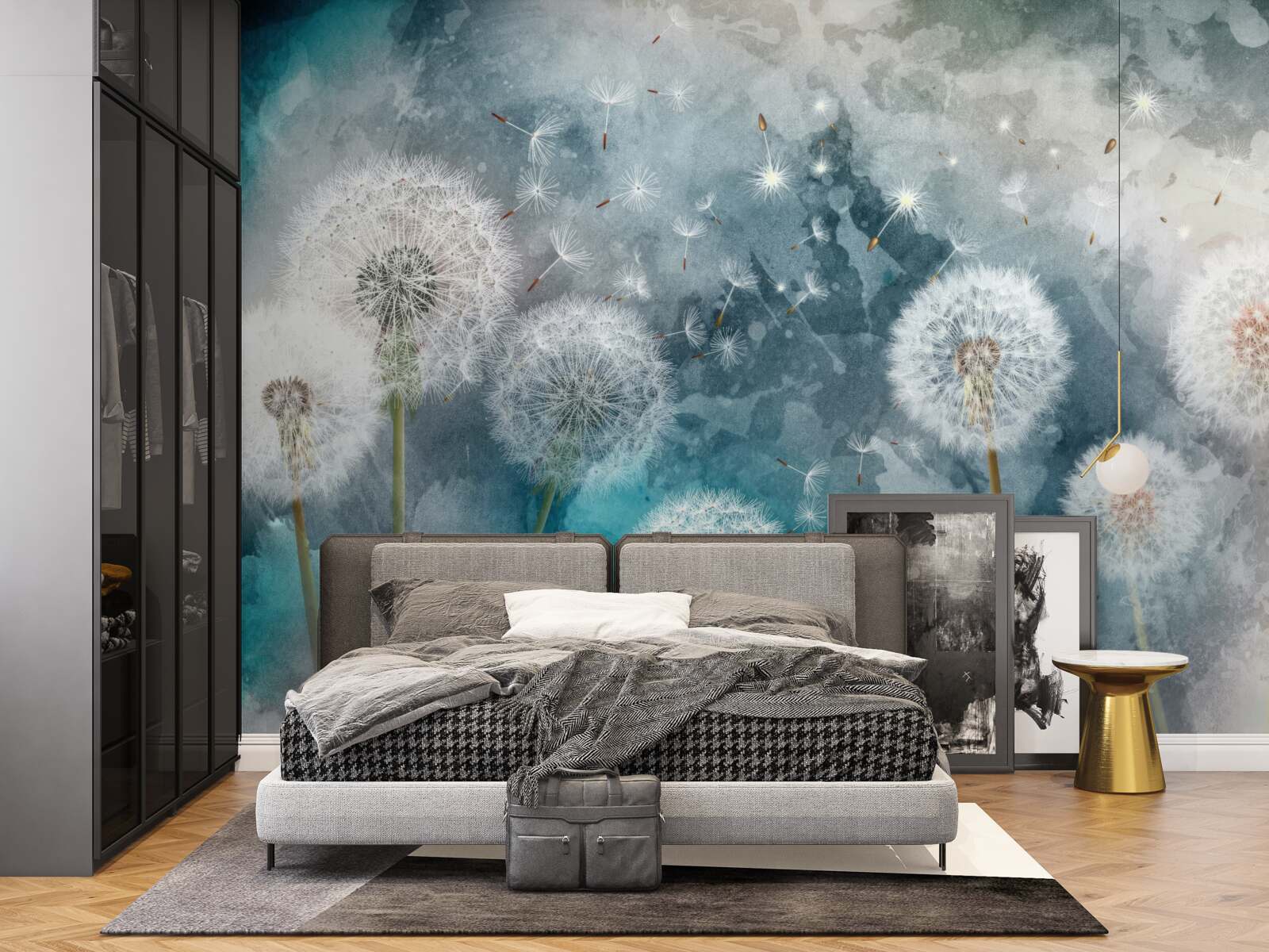 Fototapet Flori galbene pe un fundal albastru