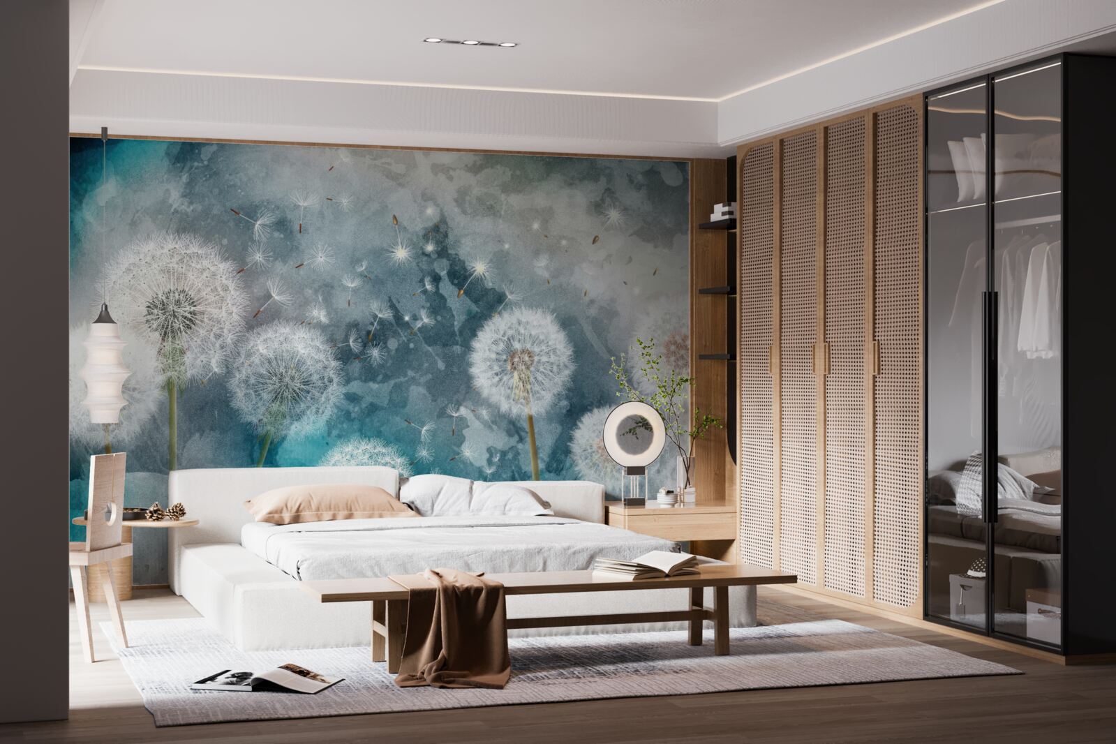 Fototapet Flori galbene pe un fundal albastru