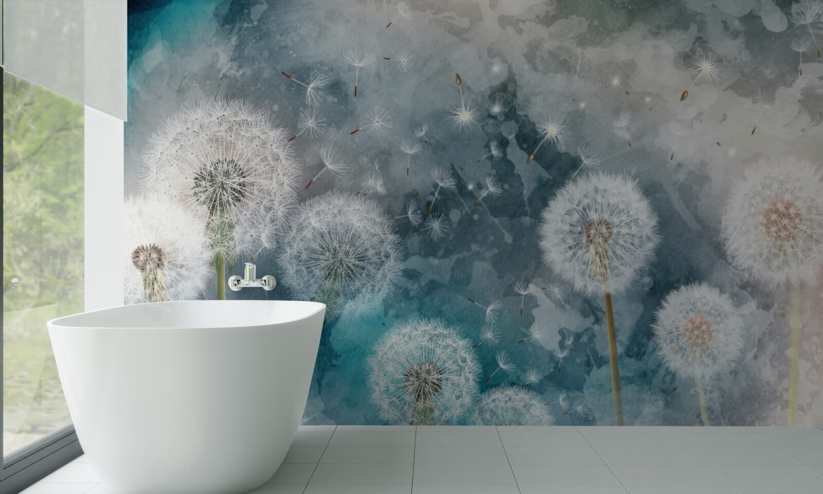 Fototapet Flori galbene pe un fundal albastru