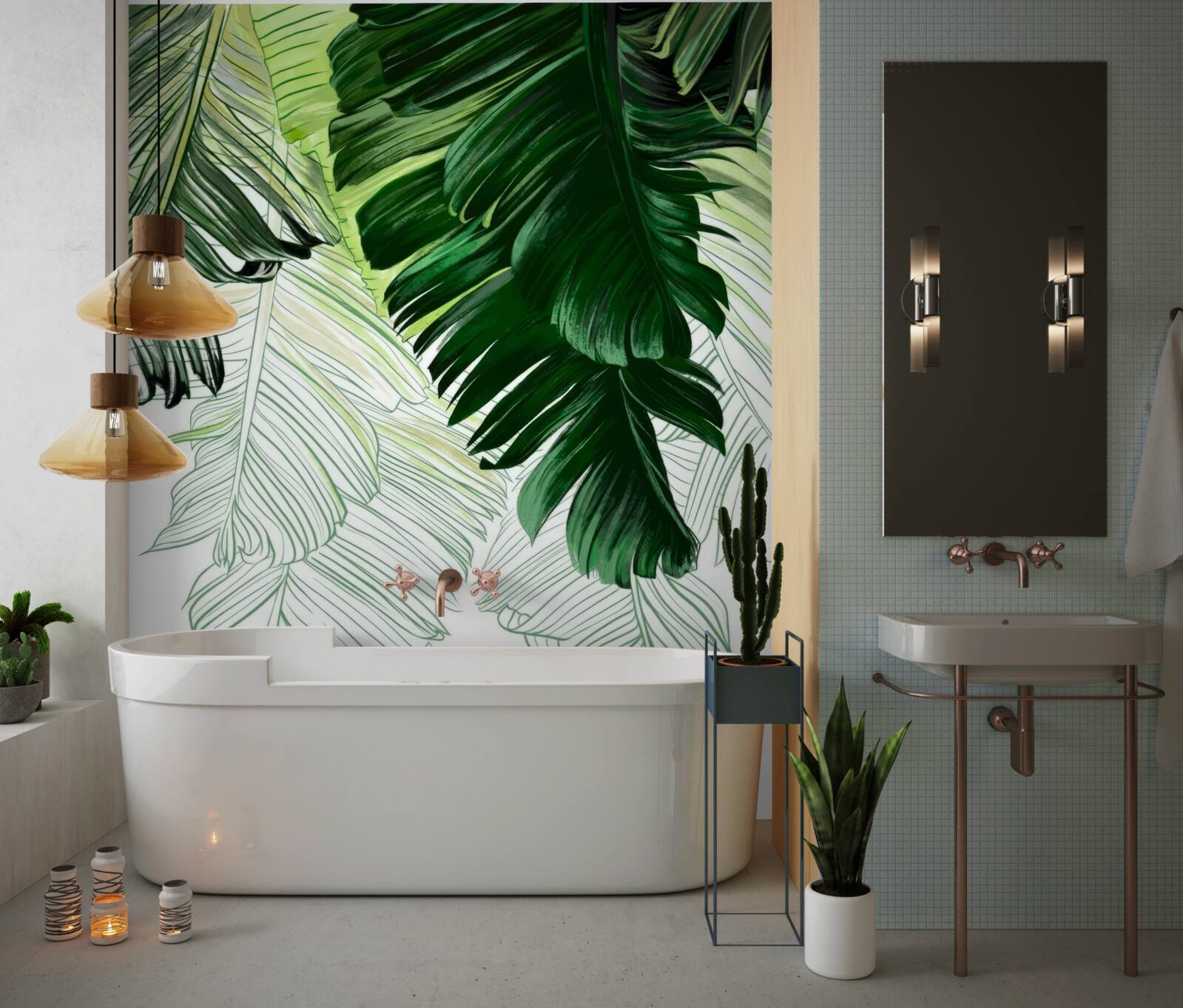 Fototapet nuanțe de verde ale frunzelor mari de ferigă