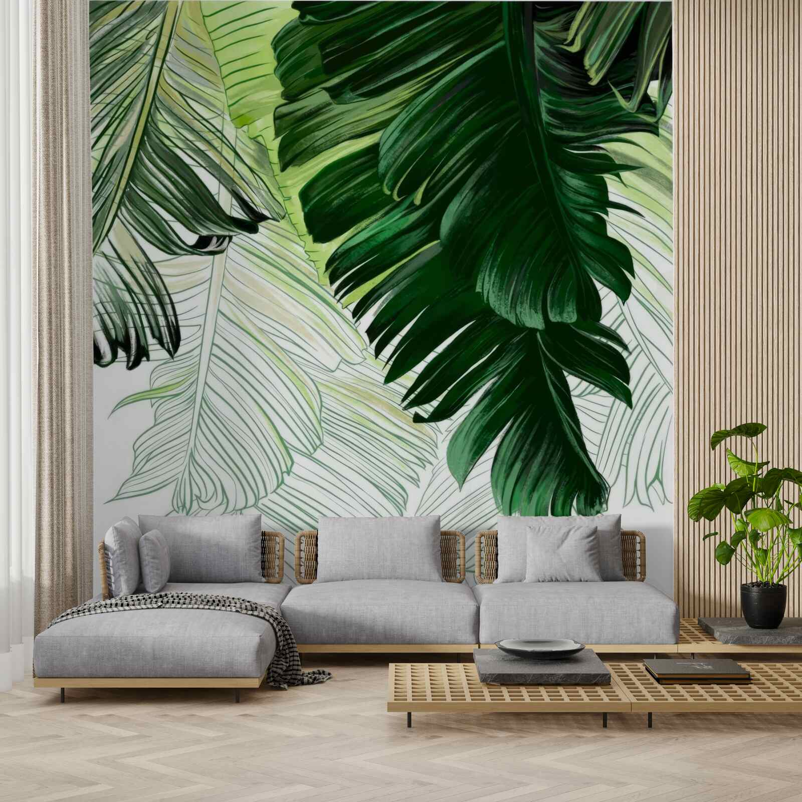 Fototapet nuanțe de verde ale frunzelor mari de ferigă