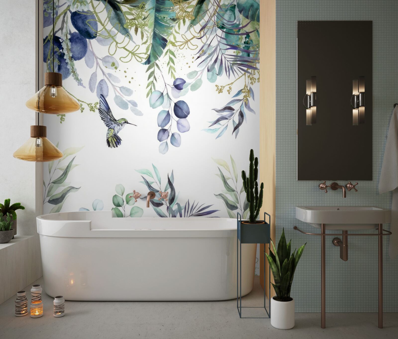 Fototapet plantele sunt înconjurate de colibri