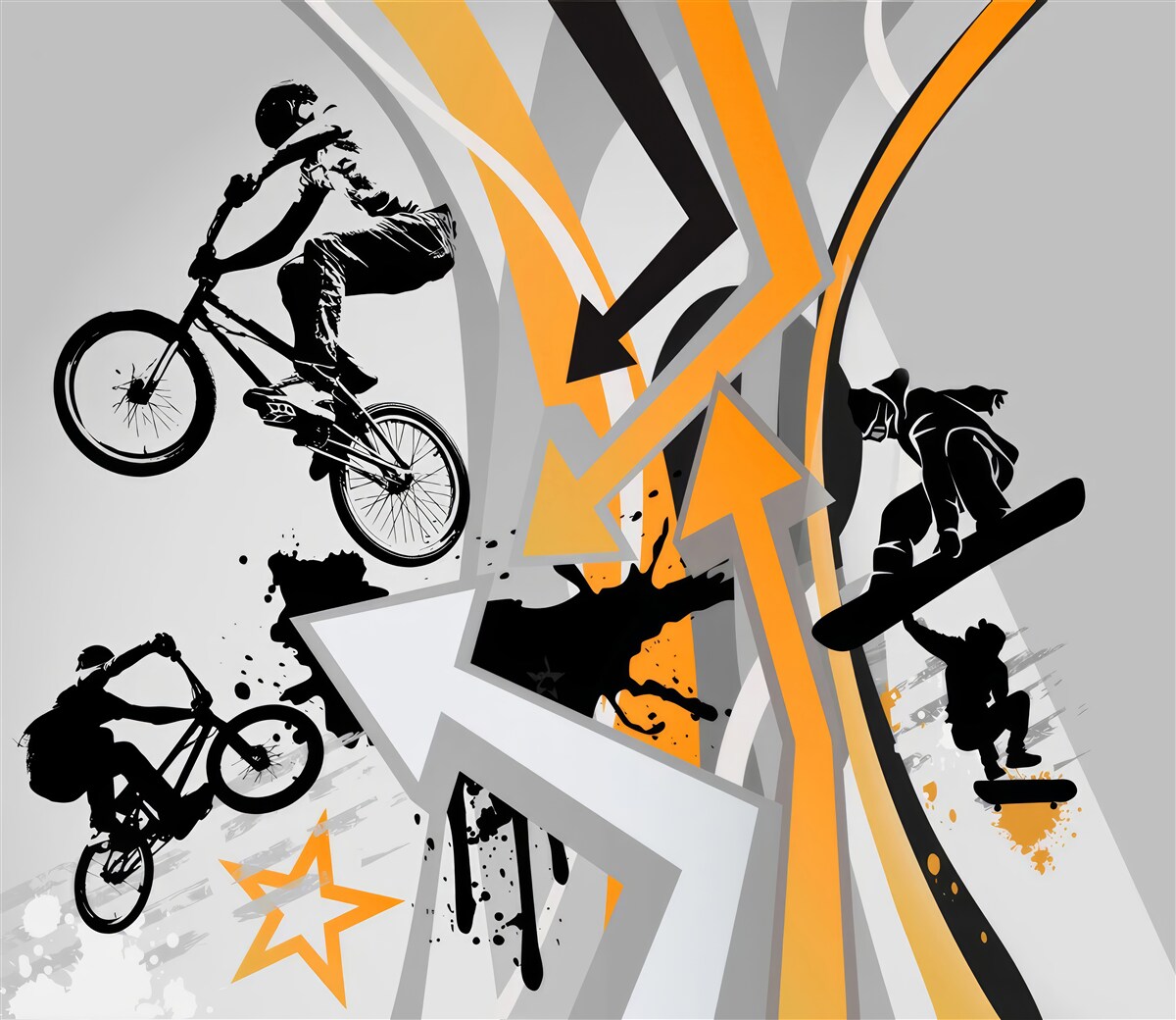 Fototapet tinerii merg pe bicicletă și skateboard